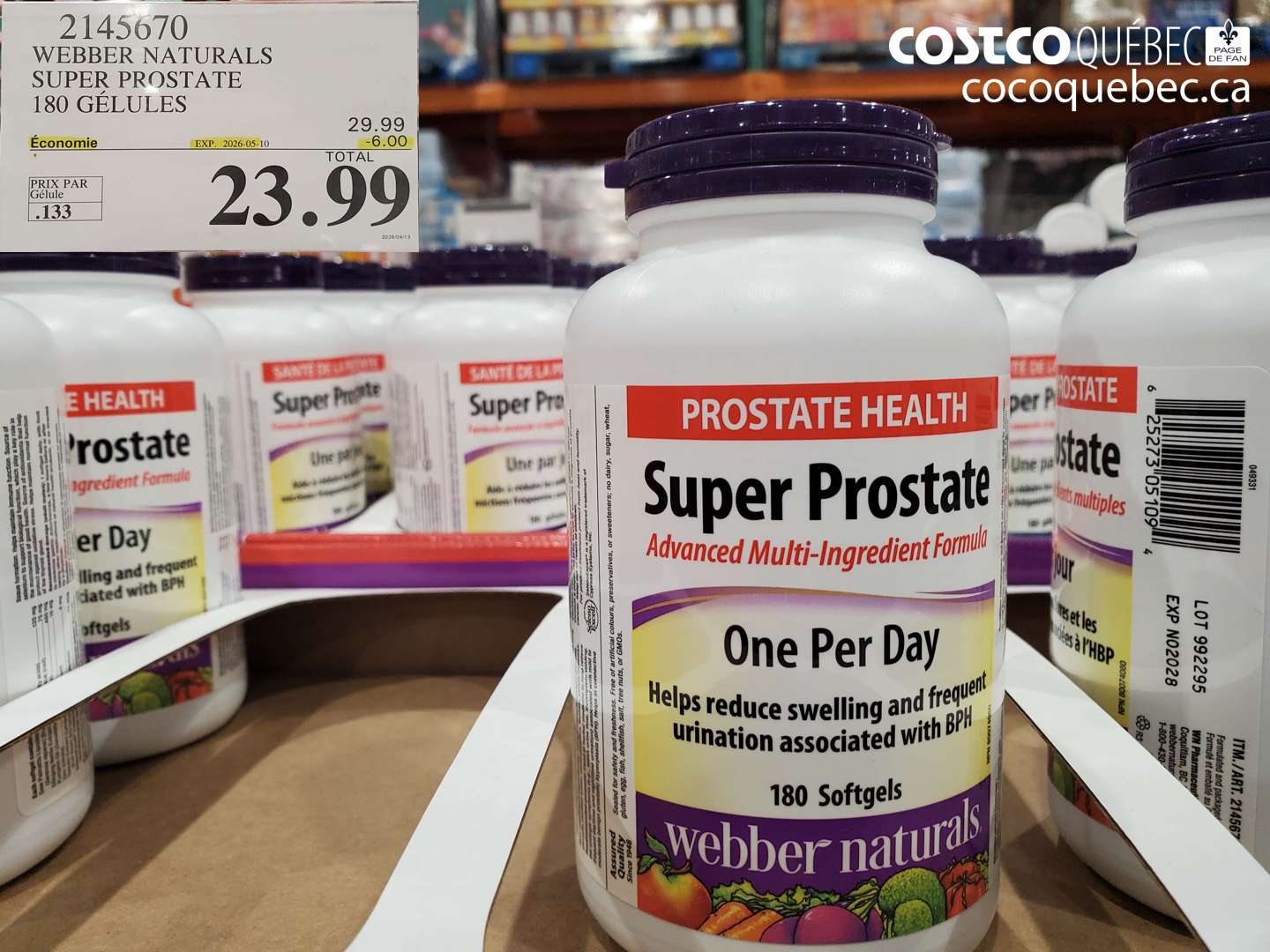 2145670 WEBBER NATURALS SUPER PROSTATE 180 GÉLULES ($6.00 INSTANT SAVINGS EXPIRES ON 2026-05-10) $23.99