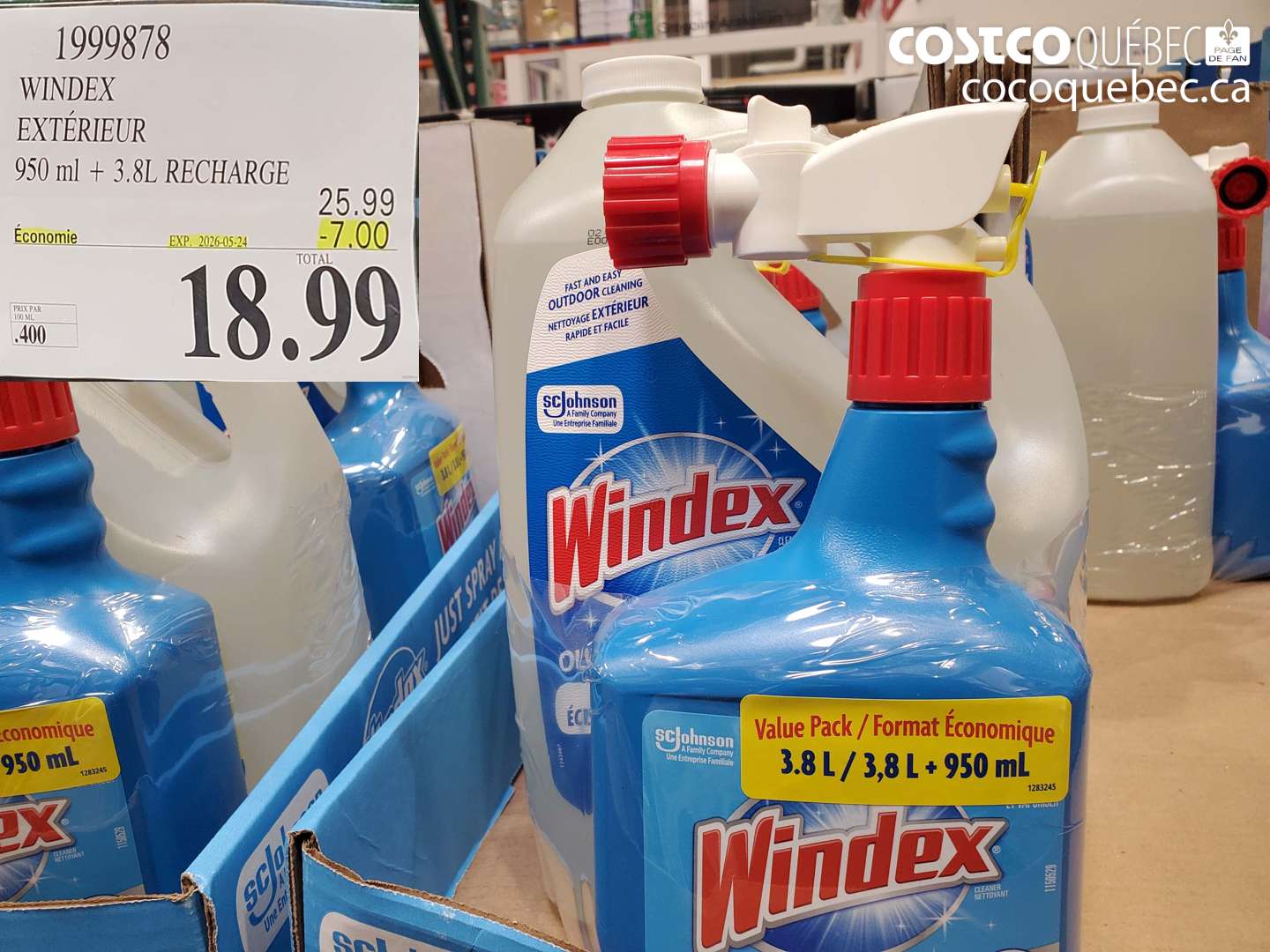 1999878 WINDEX EXTÉRIEUR 950 ML + 3.8L RECHARGE ($7.00 INSTANT SAVINGS EXPIRES ON 2026-05-24) $18.99
