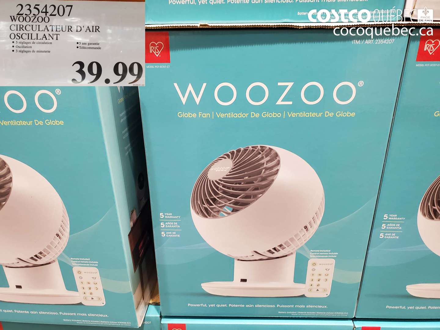 2354207 WOOZOO CIRCULATEUR D'AIR OSCILLANT $39.99