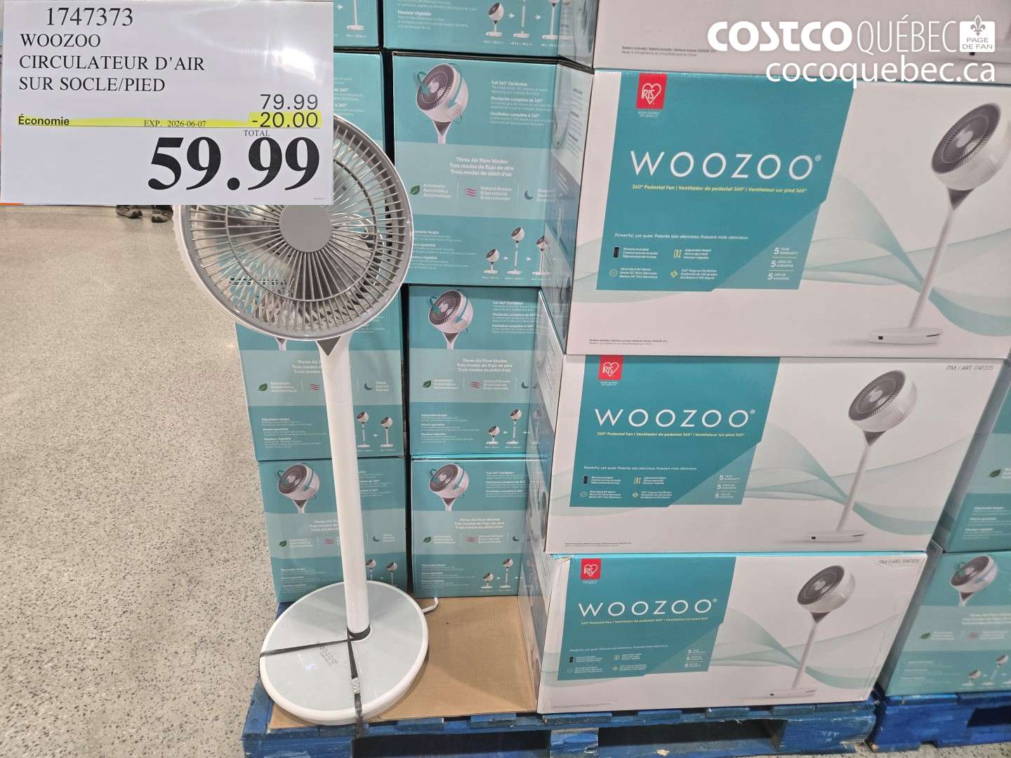 1747373 WOOZOO CIRCULATEUR D'AIR SUR SOCLE/PIED ($20.00 INSTANT SAVINGS EXPIRES ON 2026-06-07) $59.99