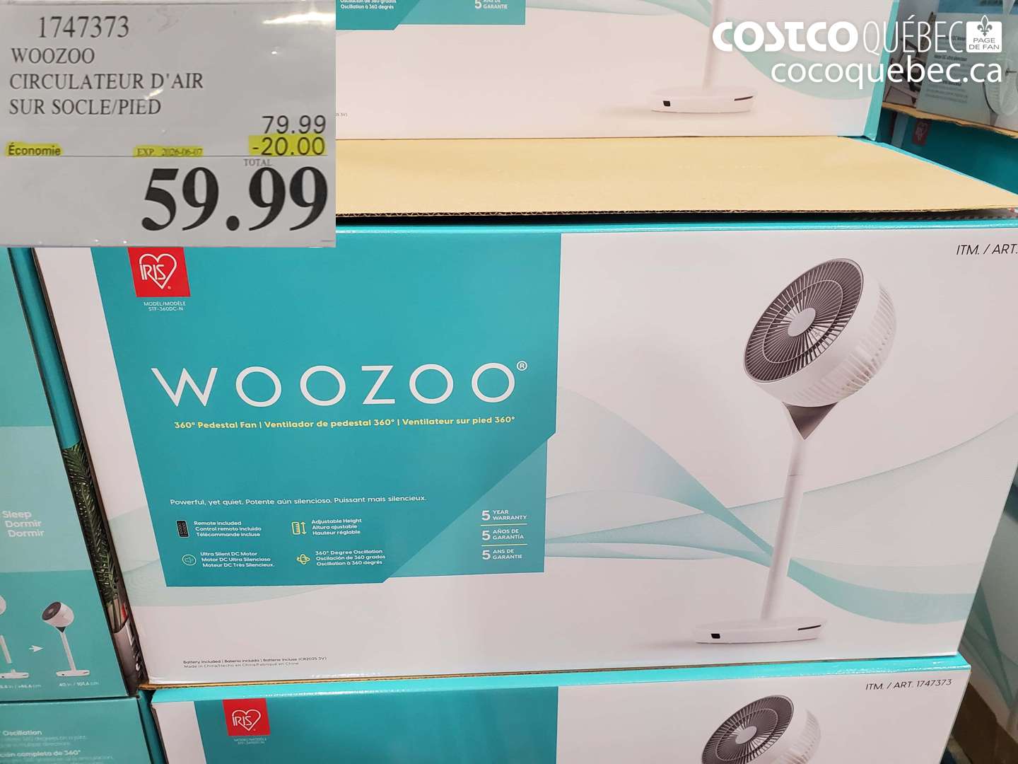 1747373 WOOZOO CIRCULATEUR D'AIR SUR SOCLE/PIED ($20.00 INSTANT SAVINGS EXPIRES ON 2024-06-07) $59.99
