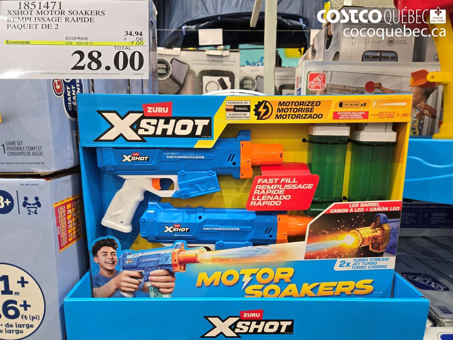 1851471 XSHOT MOTOR SOAKERS REMPLISSAGE RAPIDE PAQUET DE 2 ($7.00 INSTANT SAVINGS EXPIRES ON 2026-05-31) $28.00