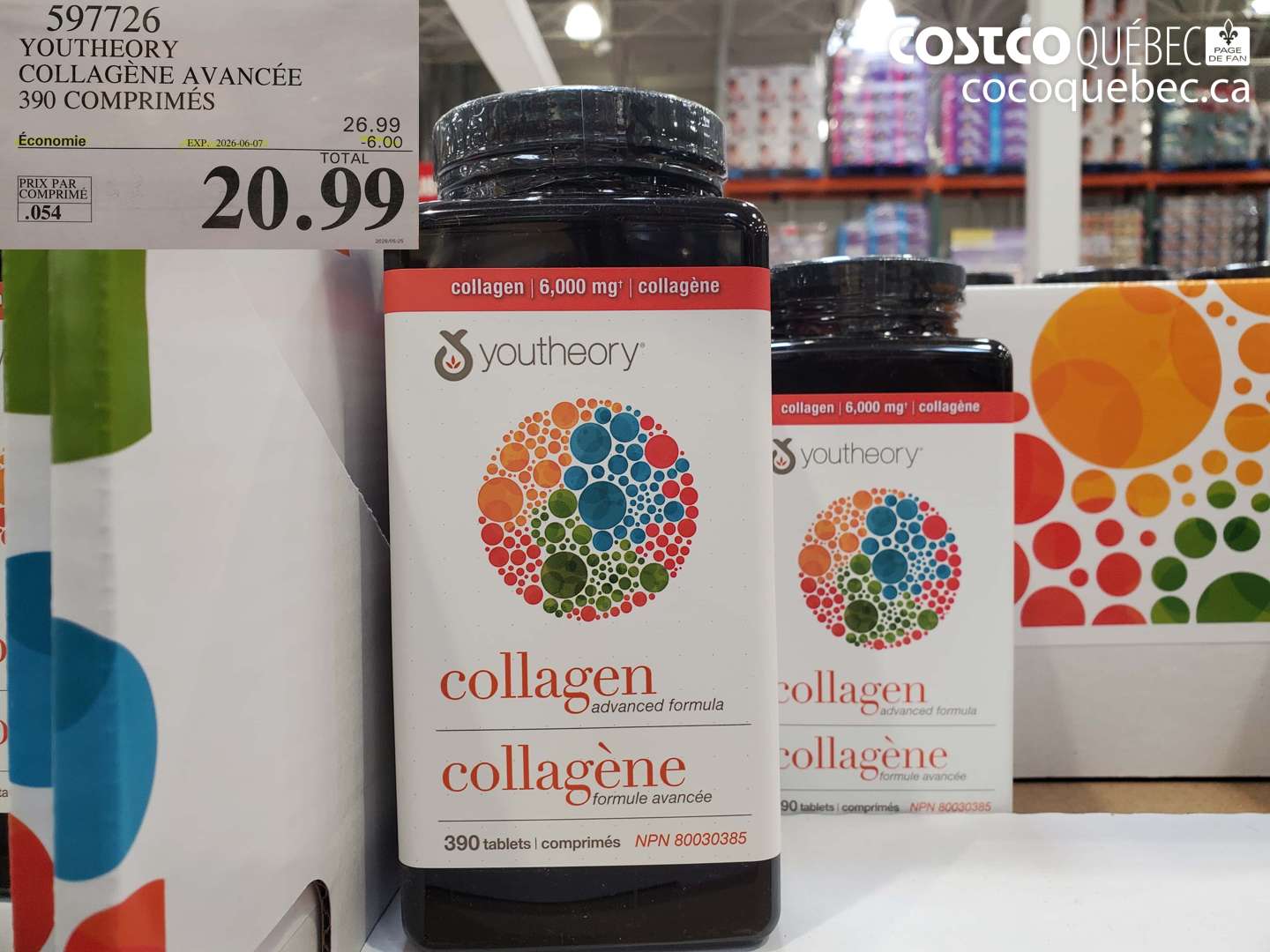 597726 YOUTHEORY COLLAGÈNE AVANCÉE 390 COMPRIMÉS ($6.00 INSTANT SAVINGS EXPIRES ON 2026-06-07) $20.99