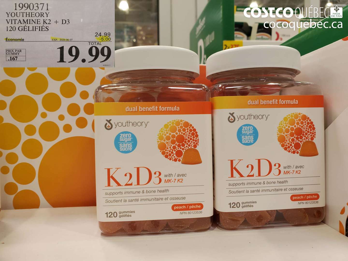 1990371 YOUTHEORY VITAMINE K2 + D3 120 GÉLIFIÉS ($5.00 INSTANT SAVINGS EXPIRES ON 2026-06-07) $19.99