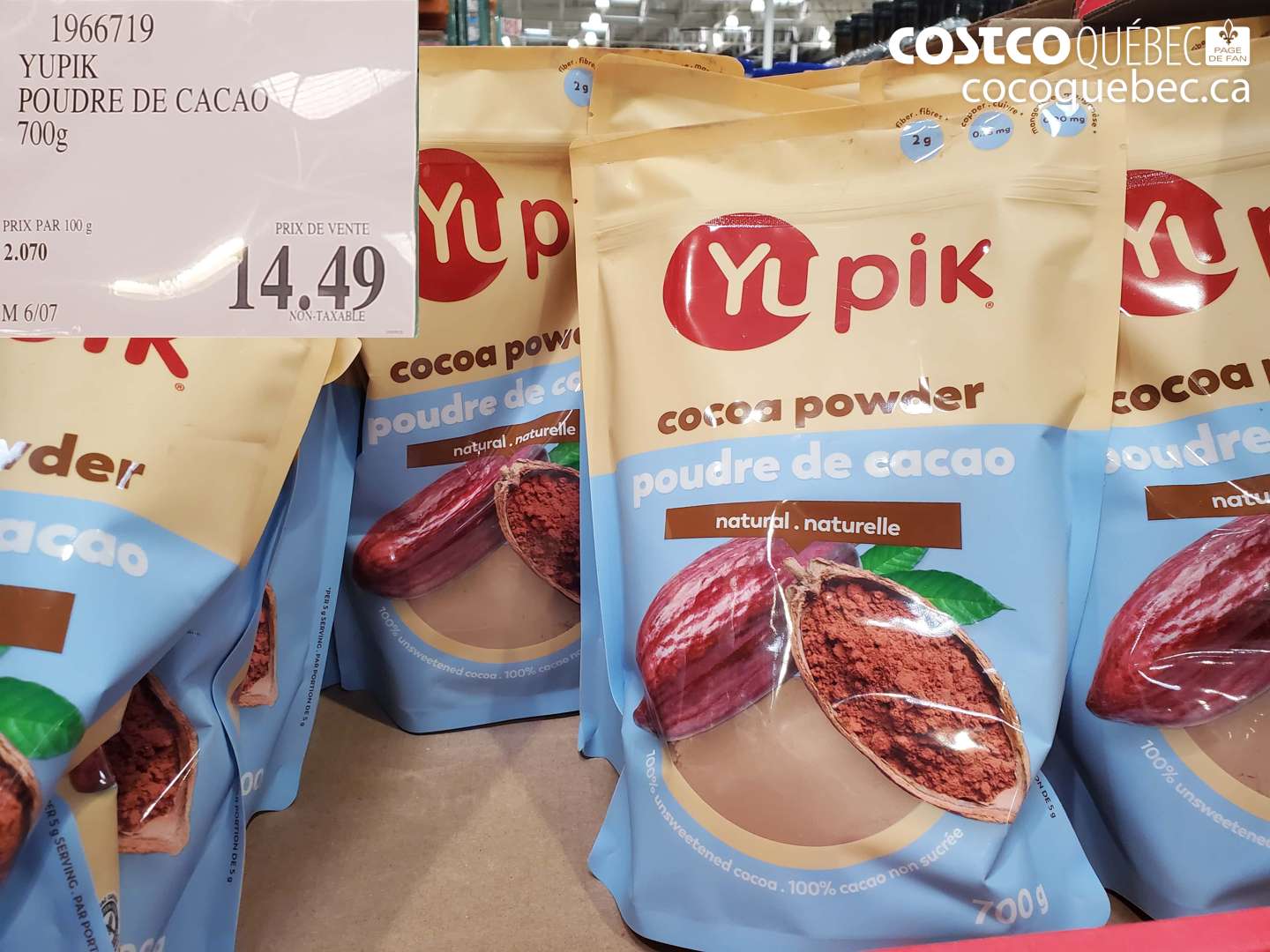 1966719 YUPIK POUDRE DE CACAO 700G $14.49