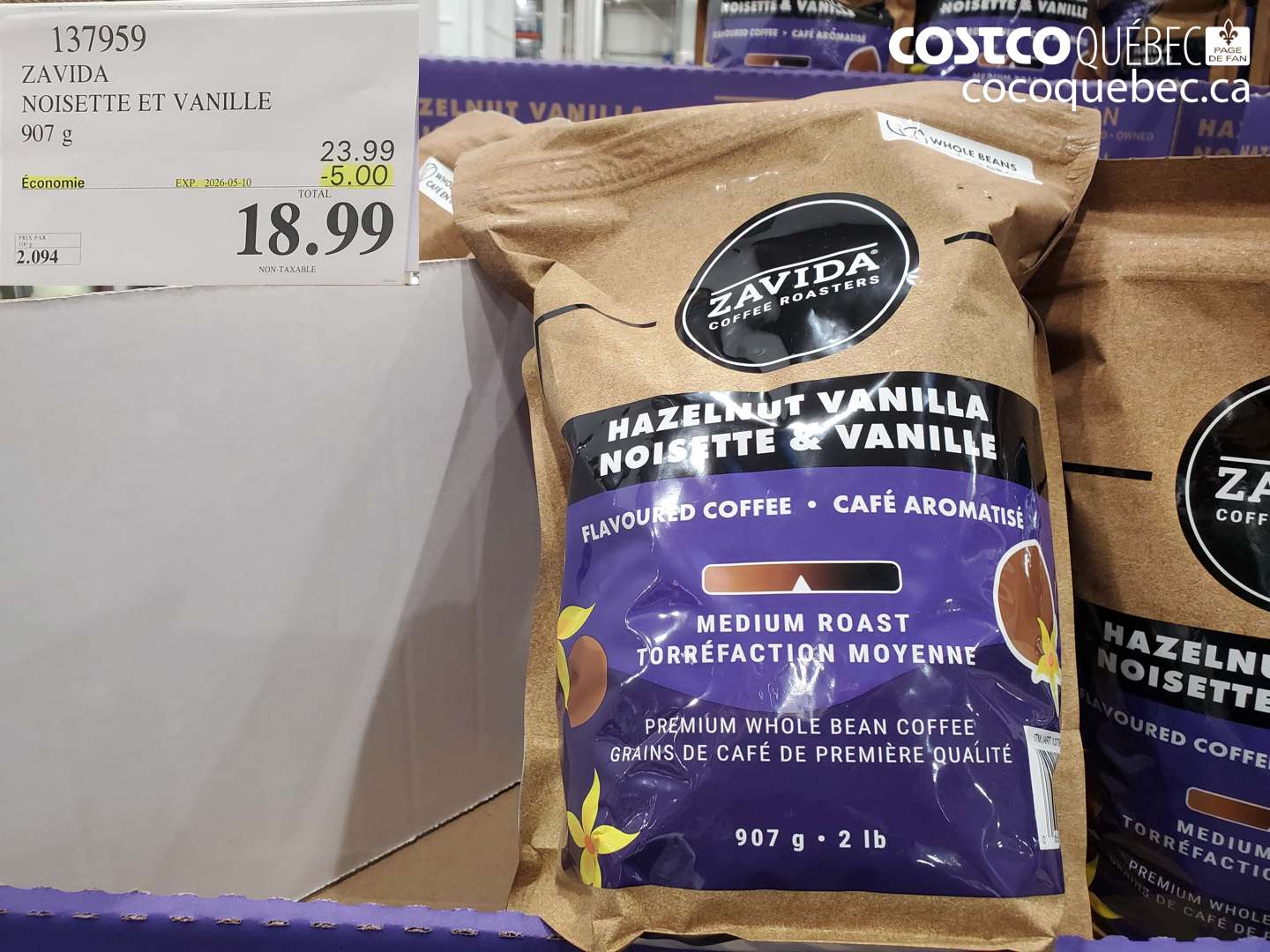 137959 ZAVIDA NOISETTE ET VANILLE 907 G ($5.00 INSTANT SAVINGS EXPIRES ON 2026-05-10) $18.99