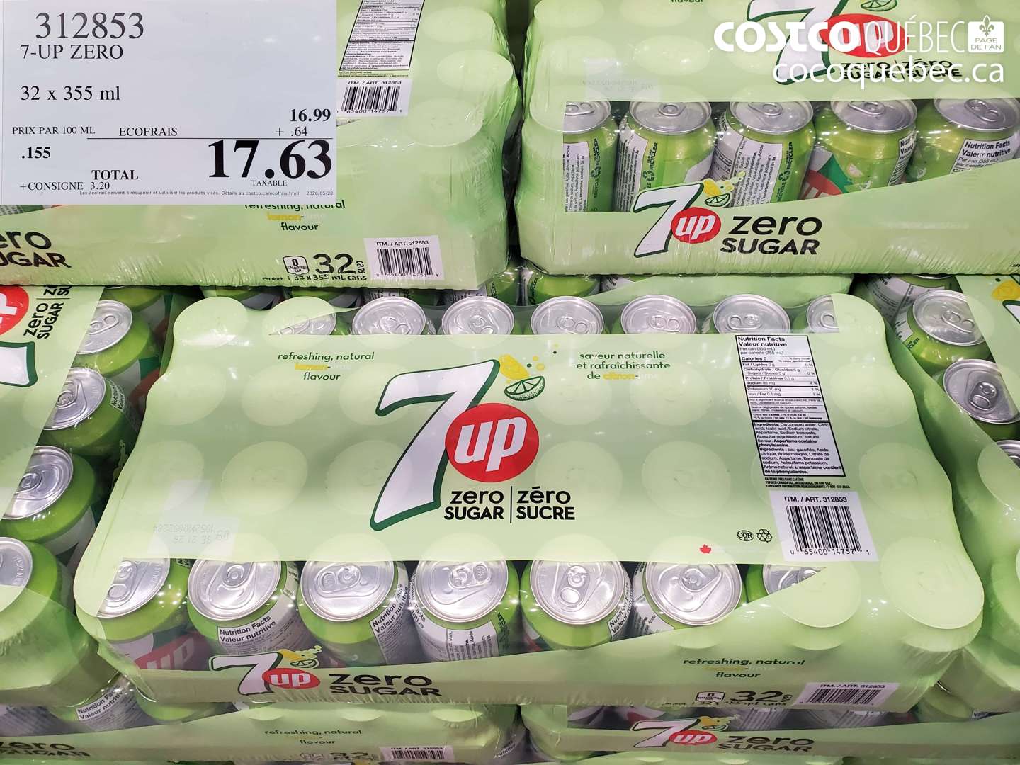 312853 7-UP ZERO 32 X 355 ML $17.63