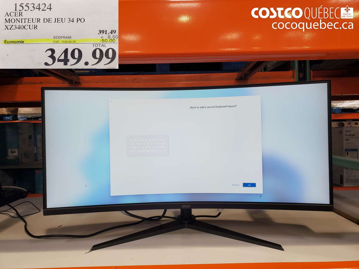 1553424 ACER MONITEUR DE JEU 34 PO XZ340CUR ($50.00 INSTANT SAVINGS EXPIRES ON 2026-06-29) $349.99