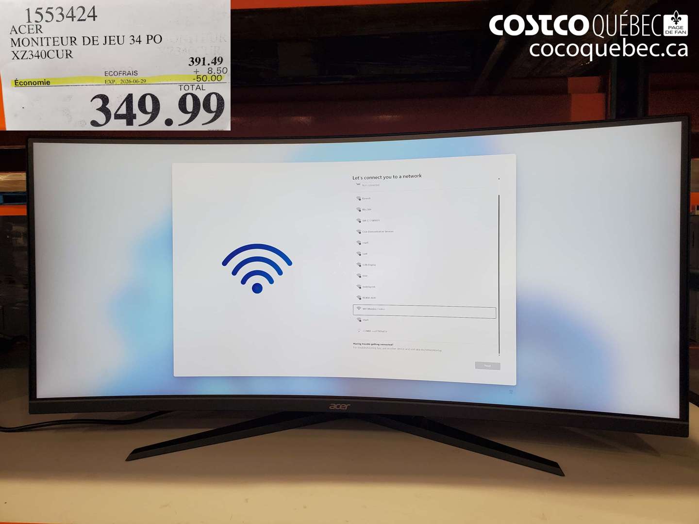 1553424 ACER MONITEUR DE JEU 34 PO XZ340CUR ($50.00 INSTANT SAVINGS EXPIRES ON 2026-06-29) $349.99