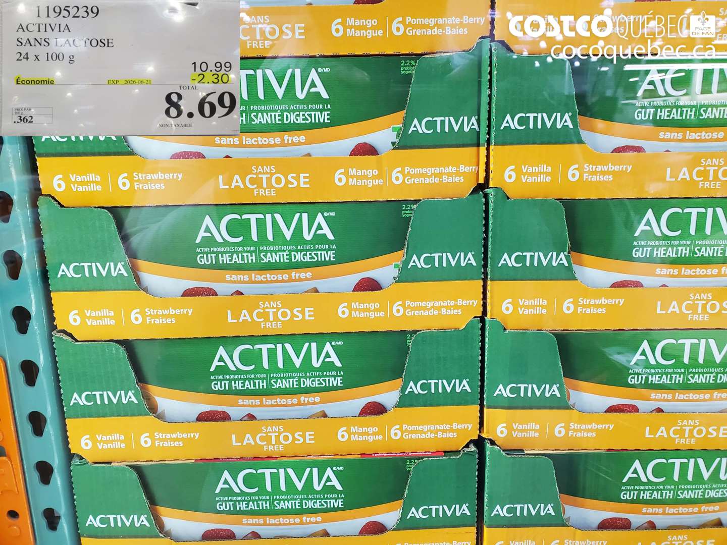 1195239 ACTIVIA SANS LACTOSE 24 X 100 G ($2.30 INSTANT SAVINGS EXPIRES ON 2026-06-21) $8.69