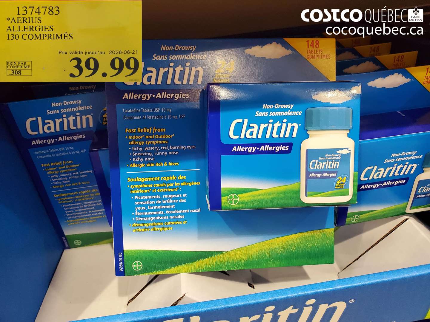 1374783 AERIUS ALLERGIES 130 COMPRIMÉS (EXPIRES ON 2026-06-21) $39.99