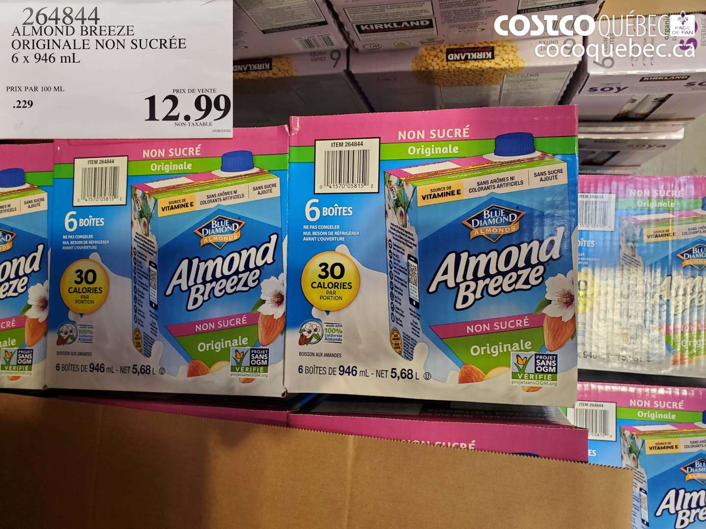 264844 ALMOND BREEZE ORIGINALE NON SUCRÉE 6 X 946 ML $12.99