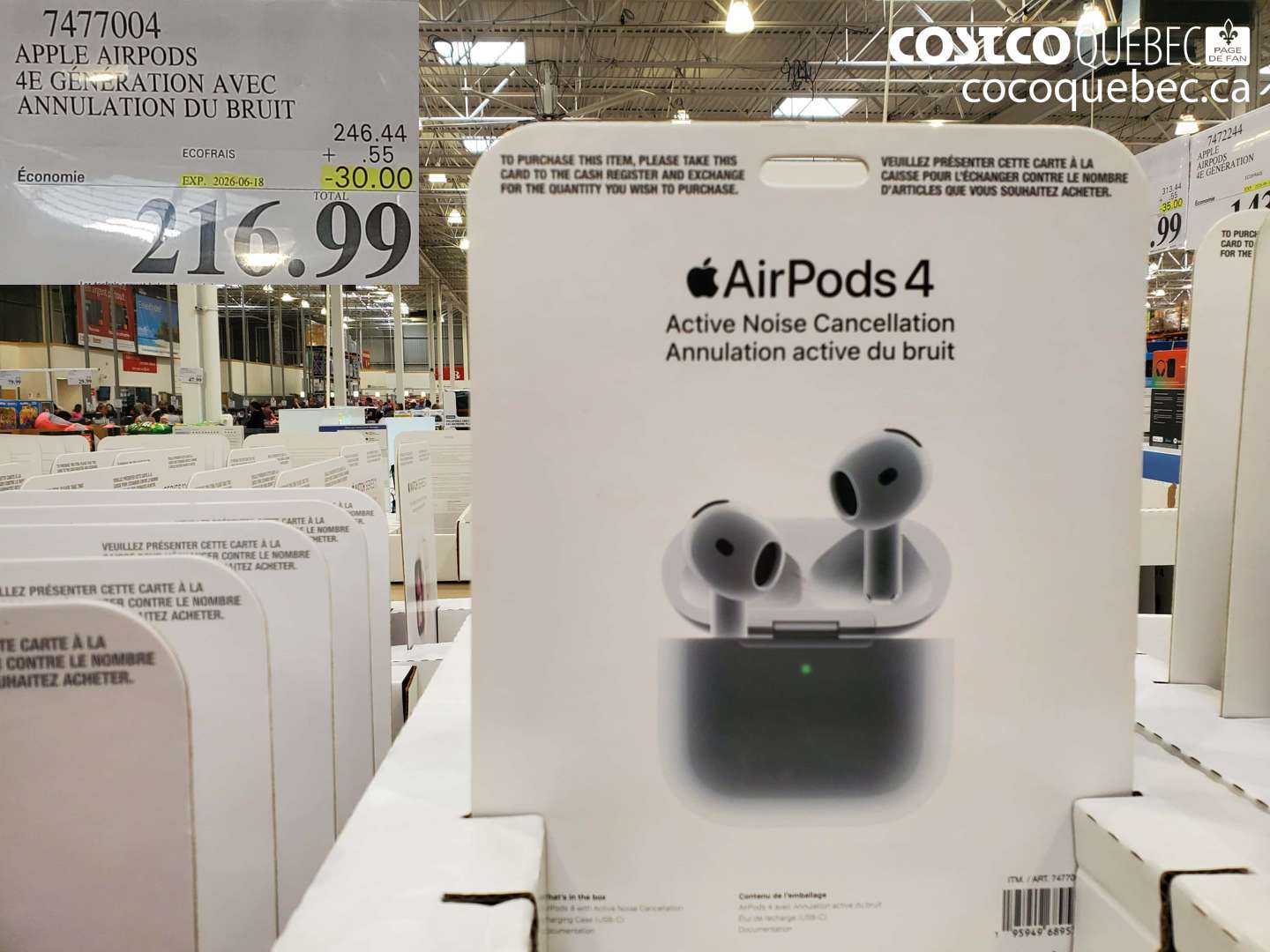 7477004 APPLE AIRPODS 4E GÉNÉRATION AVEC ANNULATION DU BRUIT ($30.00 INSTANT SAVINGS EXPIRES ON 2026-06-18) $216.99