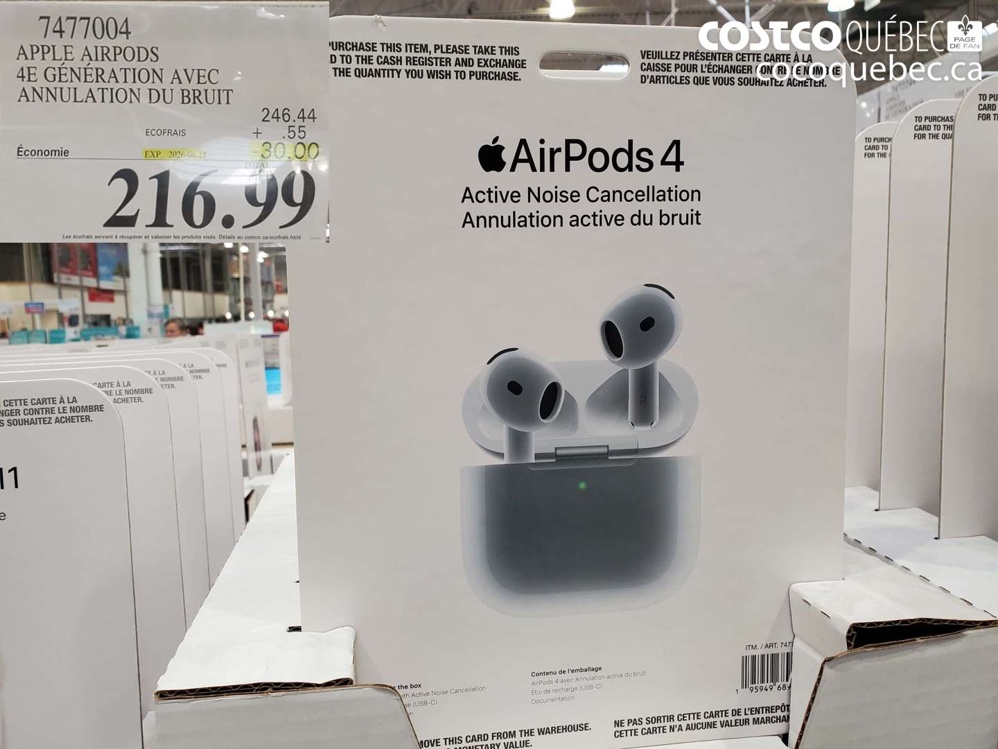 7477004 APPLE AIRPODS 4E GÉNÉRATION AVEC ANNULATION DU BRUIT ($30.00 INSTANT SAVINGS EXPIRES ON 2026-06-18) $216.99