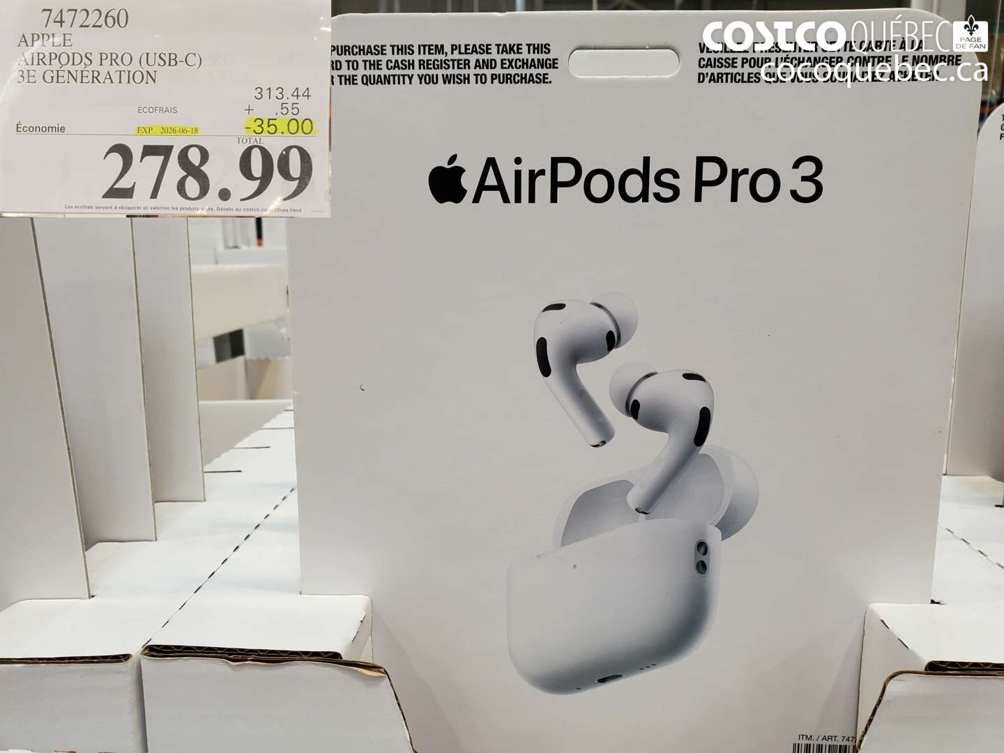 7472260 APPLE AIRPODS PRO (USB-C) 3E GÉNÉRATION ($35.00 INSTANT SAVINGS EXPIRES ON 2026-06-18) $278.99