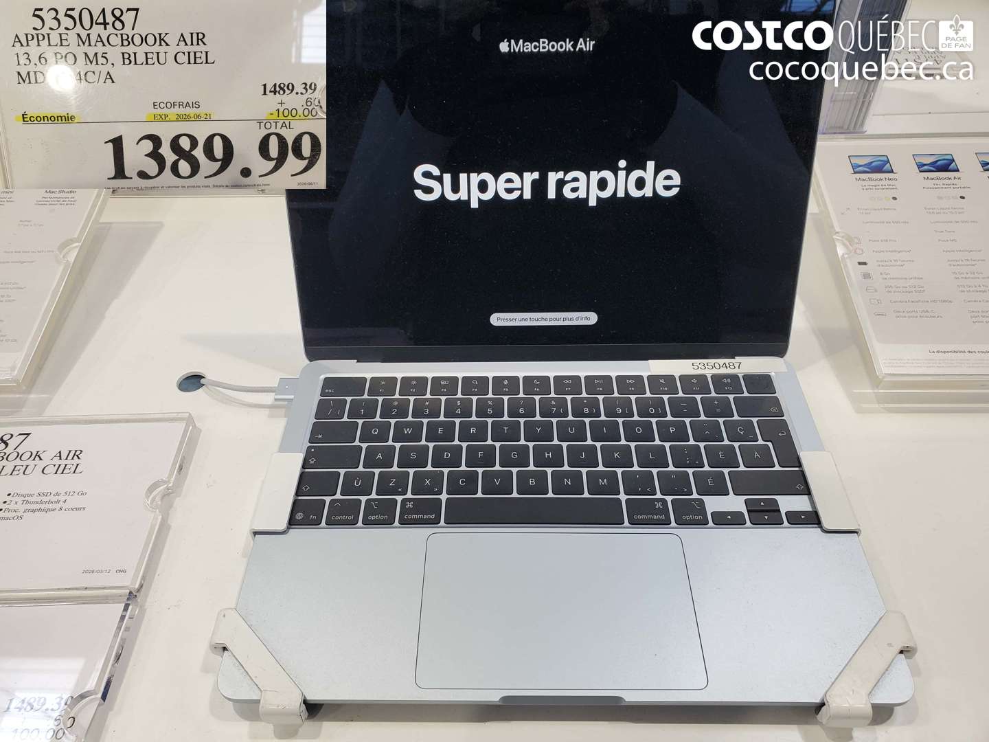 5350487 APPLE MACBOOK AIR 13.6 PO M5, BLEU CIEL MD ($100.00 INSTANT SAVINGS EXPIRES ON 2026-06-21) $1389.99