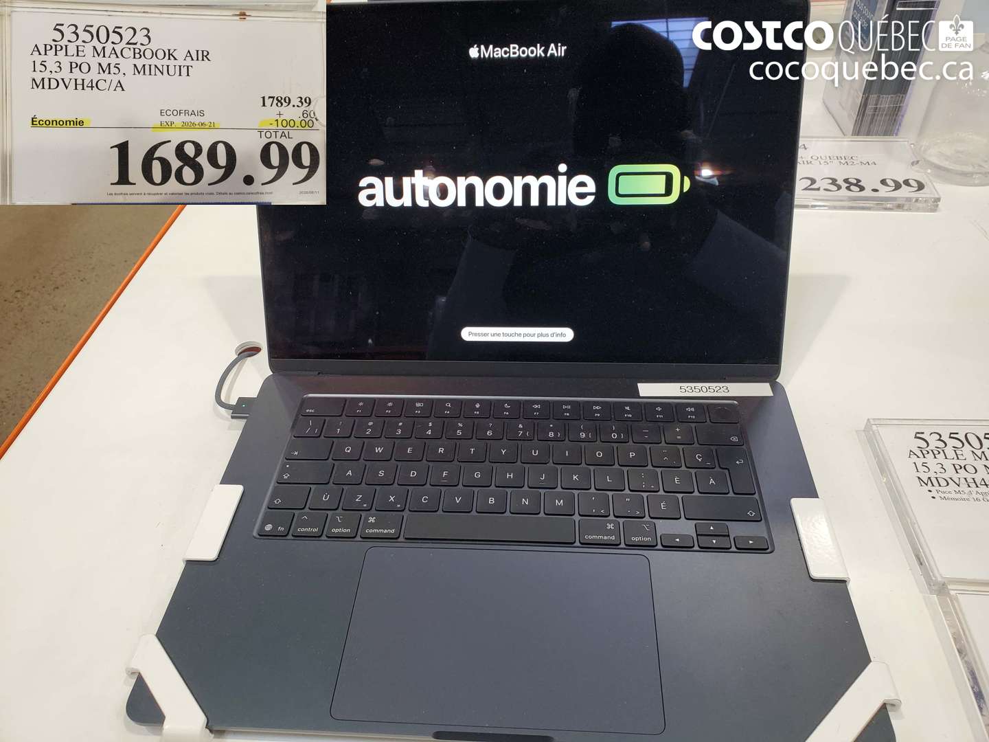 5350523 APPLE MACBOOK AIR 15,3 PO M5, MINUIT MDVH4C/A ($100.00 INSTANT SAVINGS EXPIRES ON 2026-06-21) $1689.99