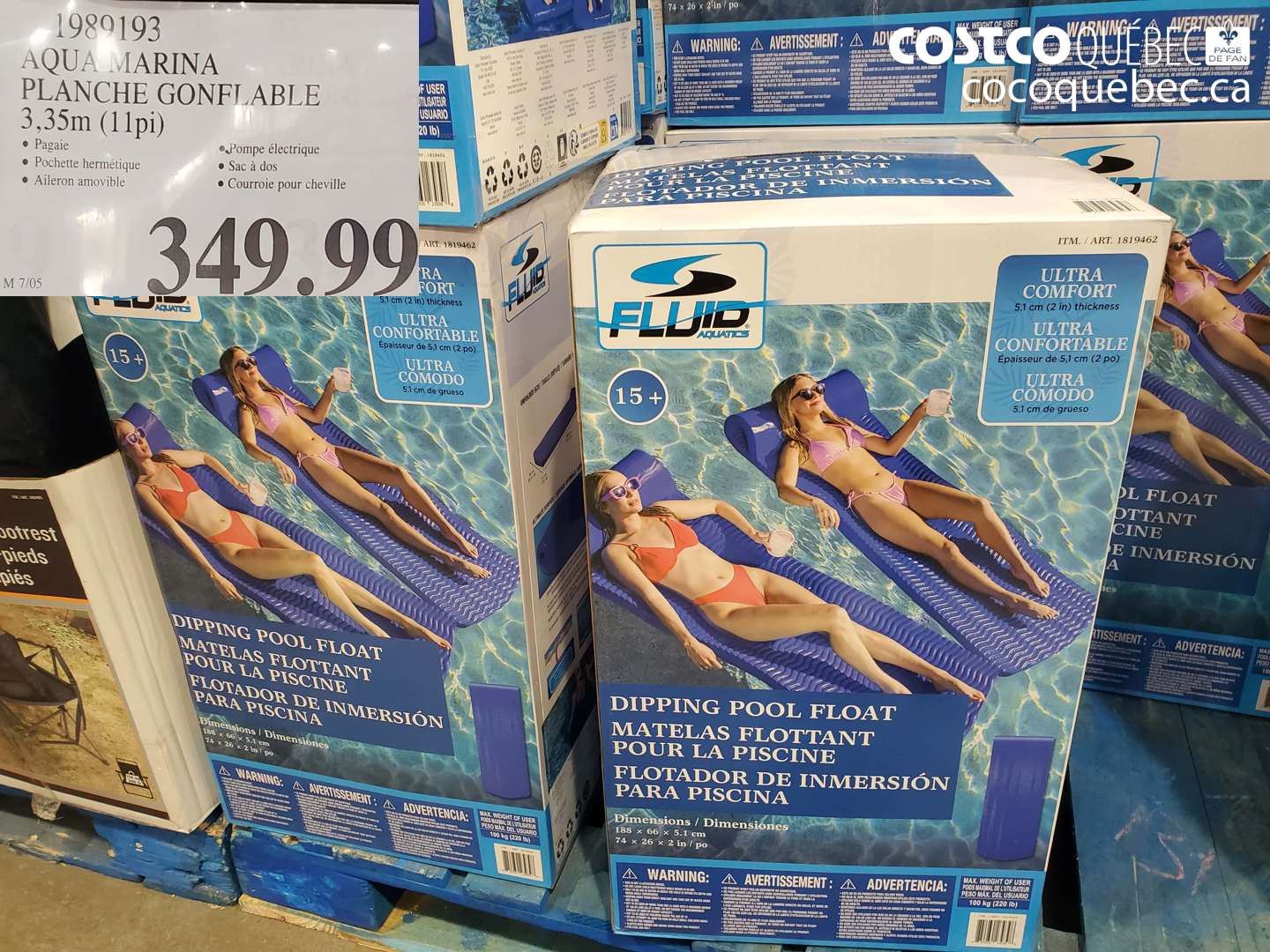 1989193 AQUA MARINA PLANCHE GONFLABLE 3.35M (11PI) $349.99