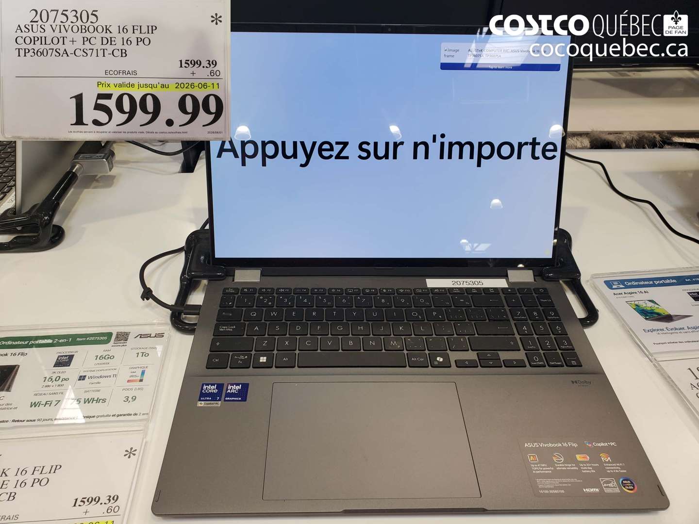 2075305 ASUS VIVOBOOK 16 FLIP COPILOT + PC DE 16 PO TP3607SA-CS71T-CB (EXPIRES ON 2026-06-11) $1599.99