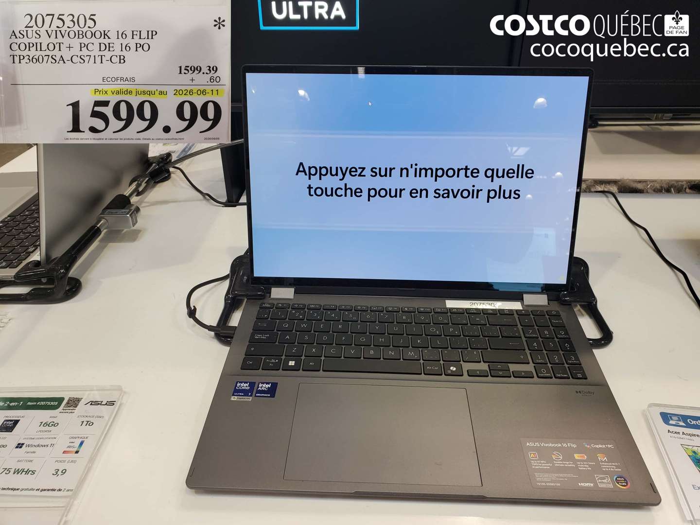 2075305 ASUS VIVOBOOK 16 FLIP COPILOT + PC DE 16 PO TP3607SA-CS71T-CB (EXPIRES ON 2026-06-11) $1599.99