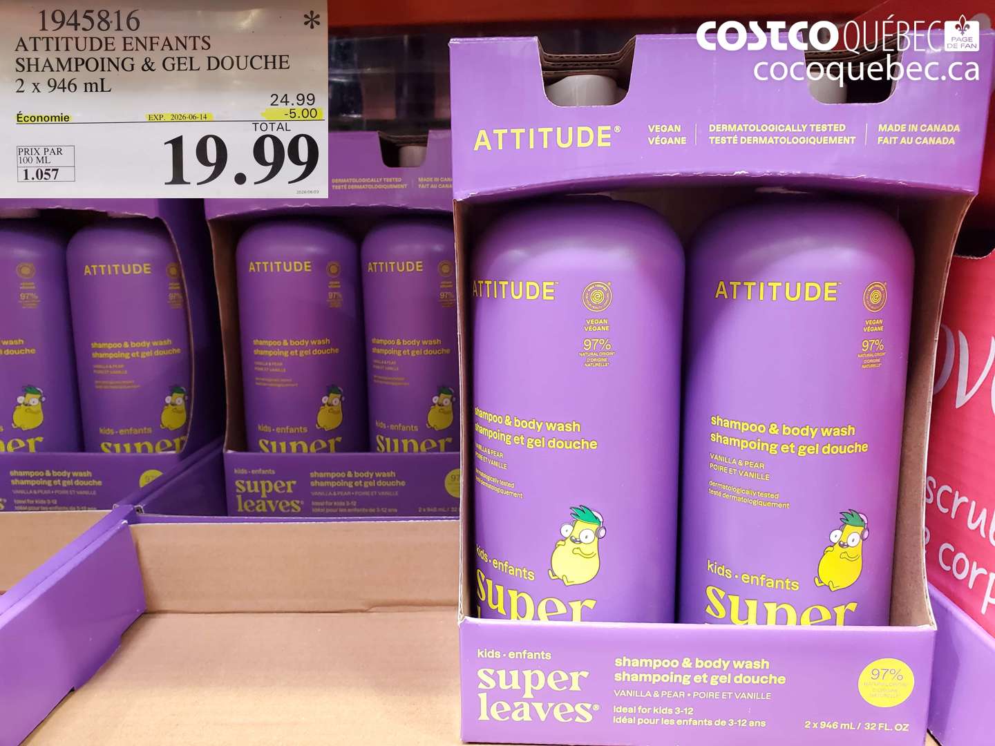1945816 ATTITUDE ENFANTS SHAMPOING & GEL DOUCHE 2 X 946 ML ($5.00 INSTANT SAVINGS EXPIRES ON 2026-06-14) $19.99
