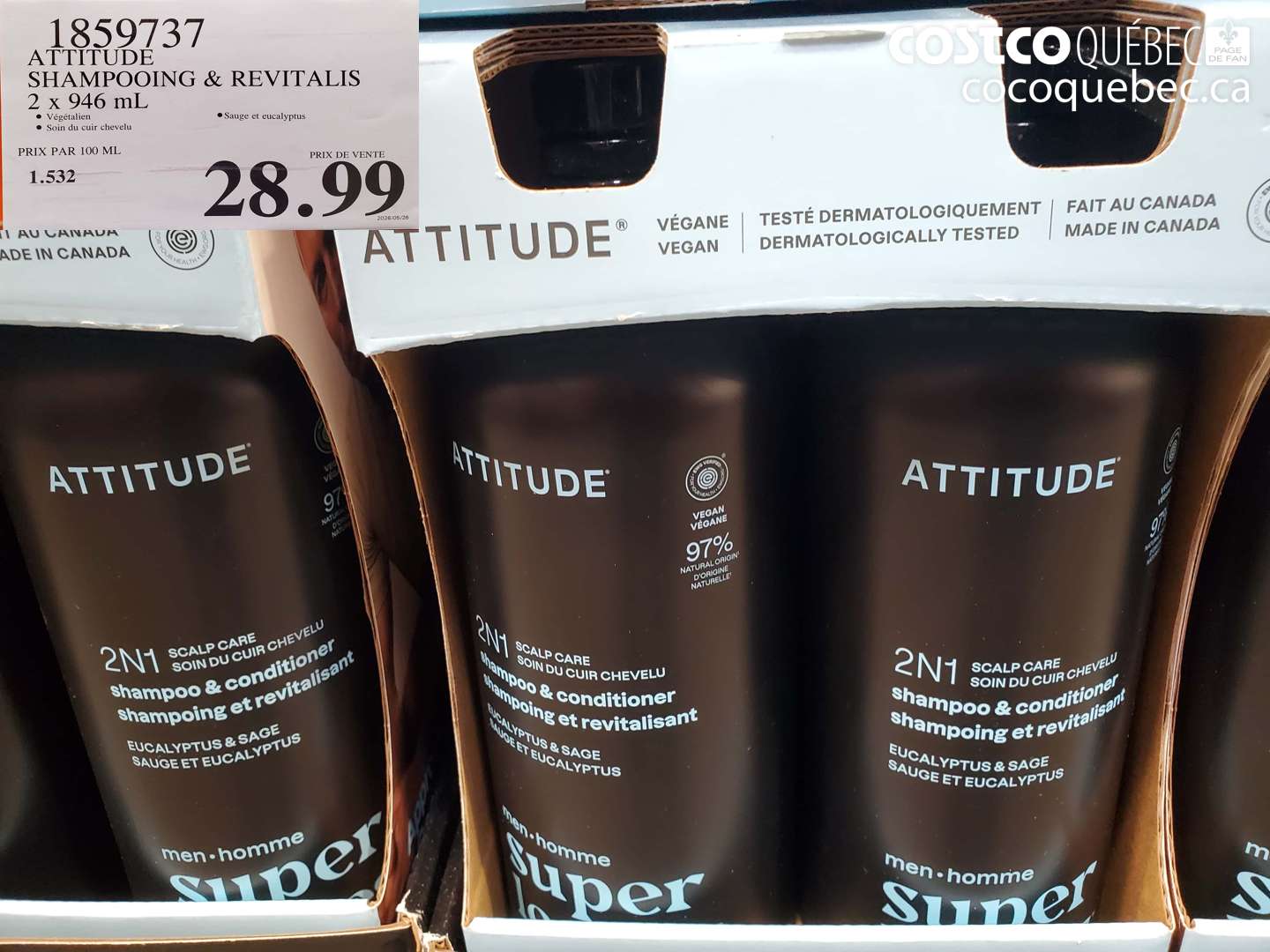 1859737 ATTITUDE SHAMPOOING & REVITALIS 2 X 946 ML $28.99