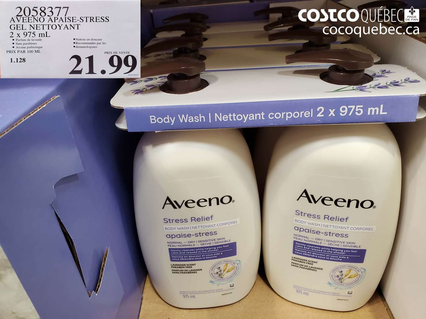 2058377 AVEENO APAISE-STRESS GEL NETTOYANT 2 X 975 ML $21.99