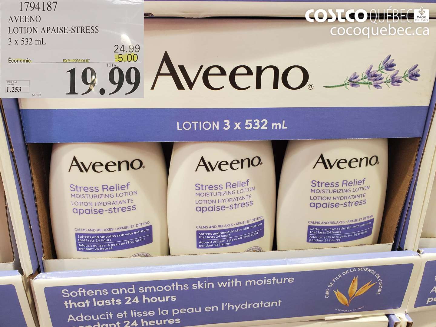 1794187 AVEENO LOTION APAISE-STRESS 3 X 532 ML ($5.00 INSTANT SAVINGS EXPIRES ON 2026-06-07) $19.99