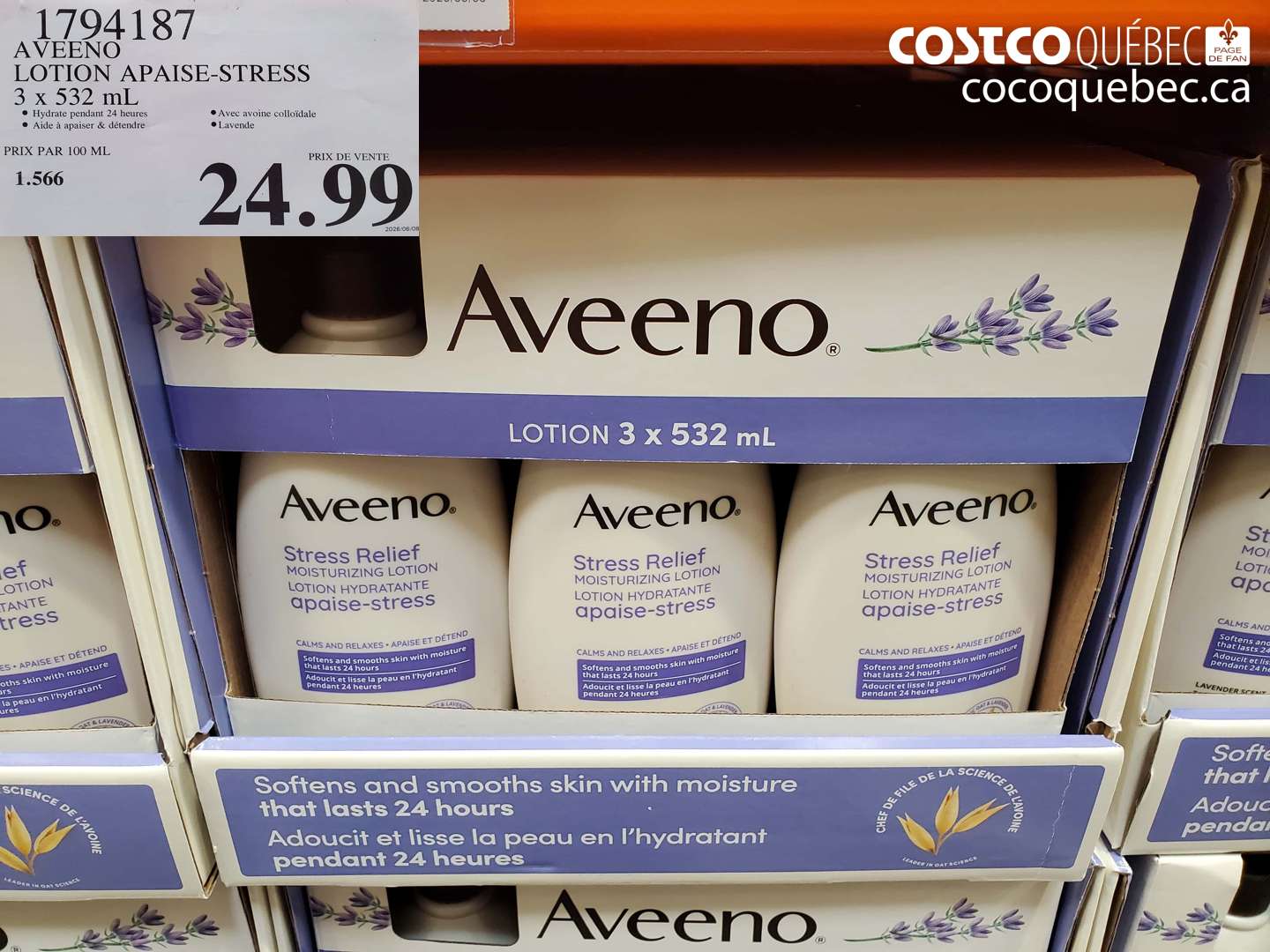 1794187 AVEENO LOTION APAISE-STRESS 3 X 532 ML $24.99