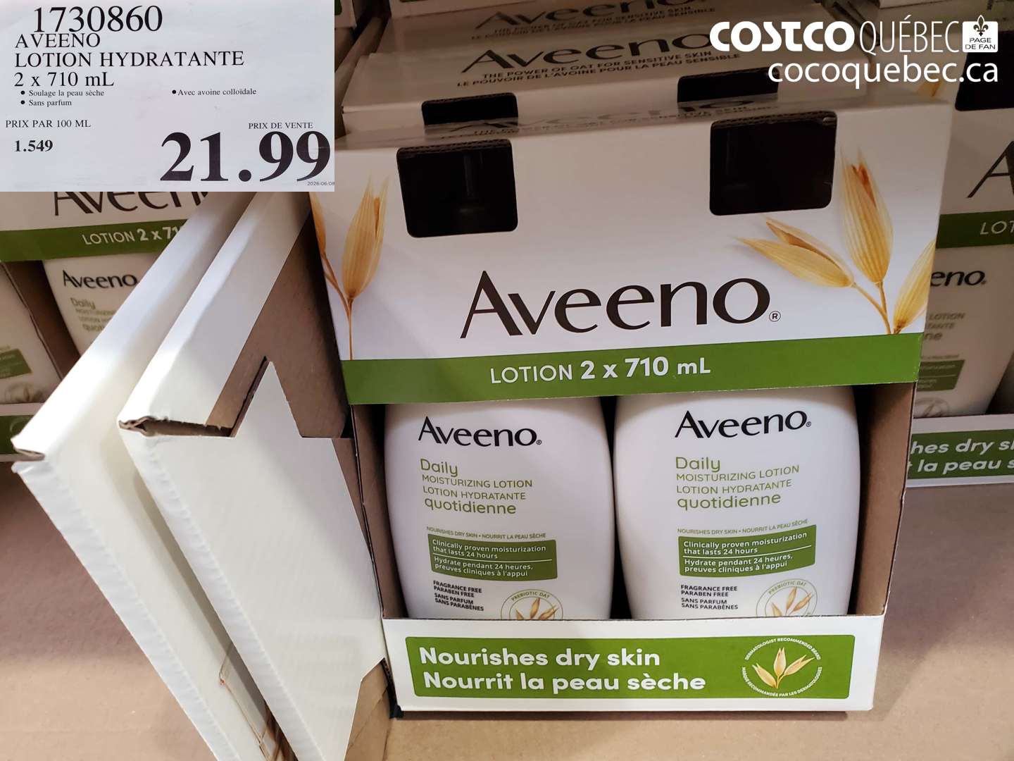 1730860 AVEENO LOTION HYDRATANTE 2 X 710 ML $21.99