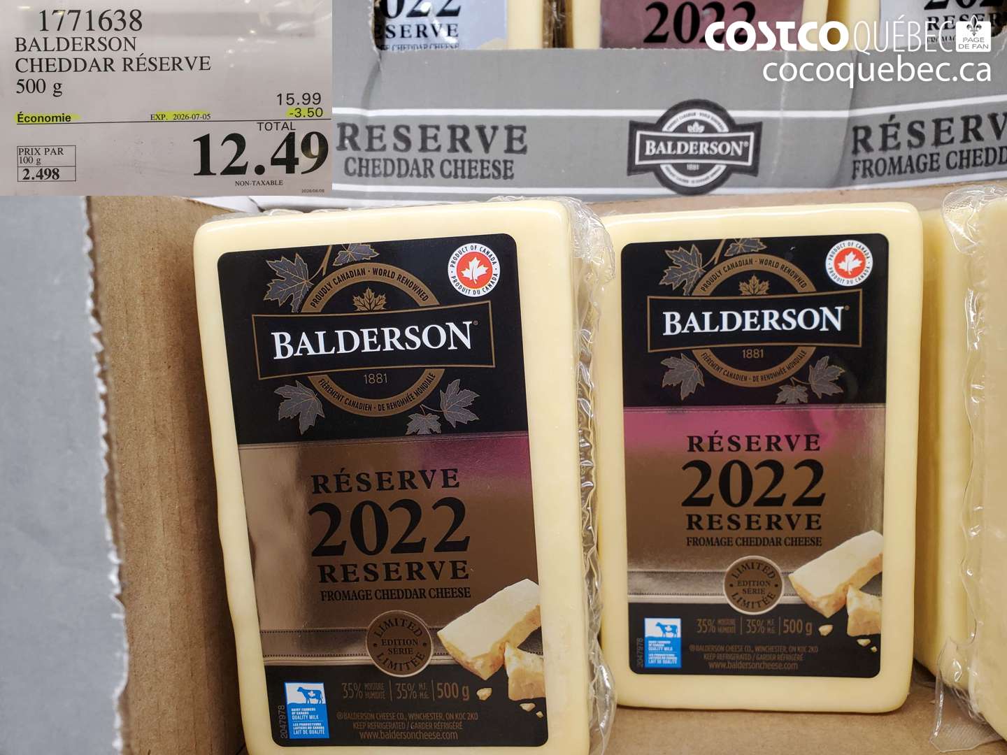 1771638 BALDERSON CHEDDAR RÉSERVE 500 G ($3.50 INSTANT SAVINGS EXPIRES ON 2026-07-05) $12.49