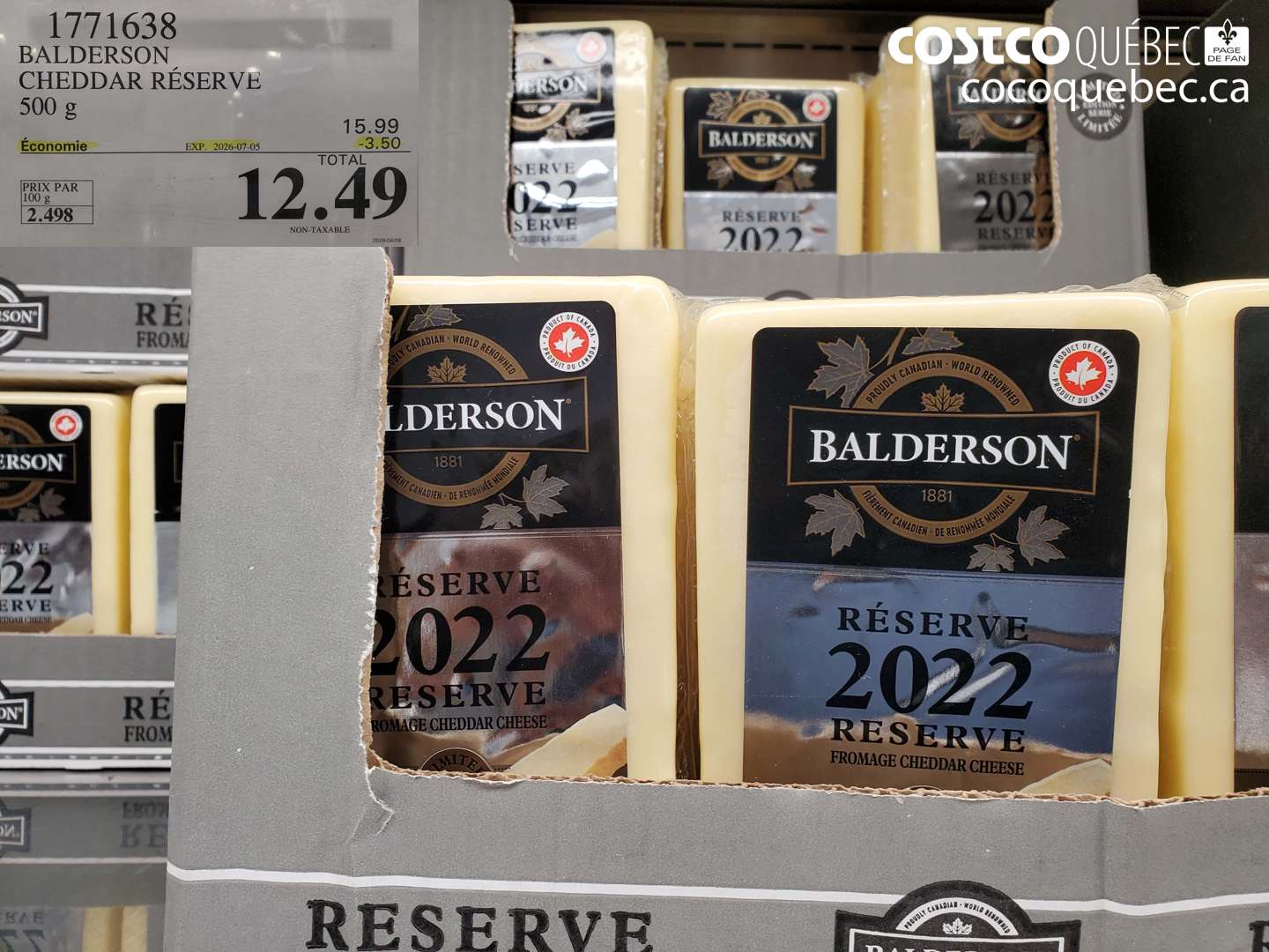 1771638 BALDERSON CHEDDAR RÉSERVÉ 500 G ($3.50 INSTANT SAVINGS EXPIRES ON 2026-07-05) $12.49