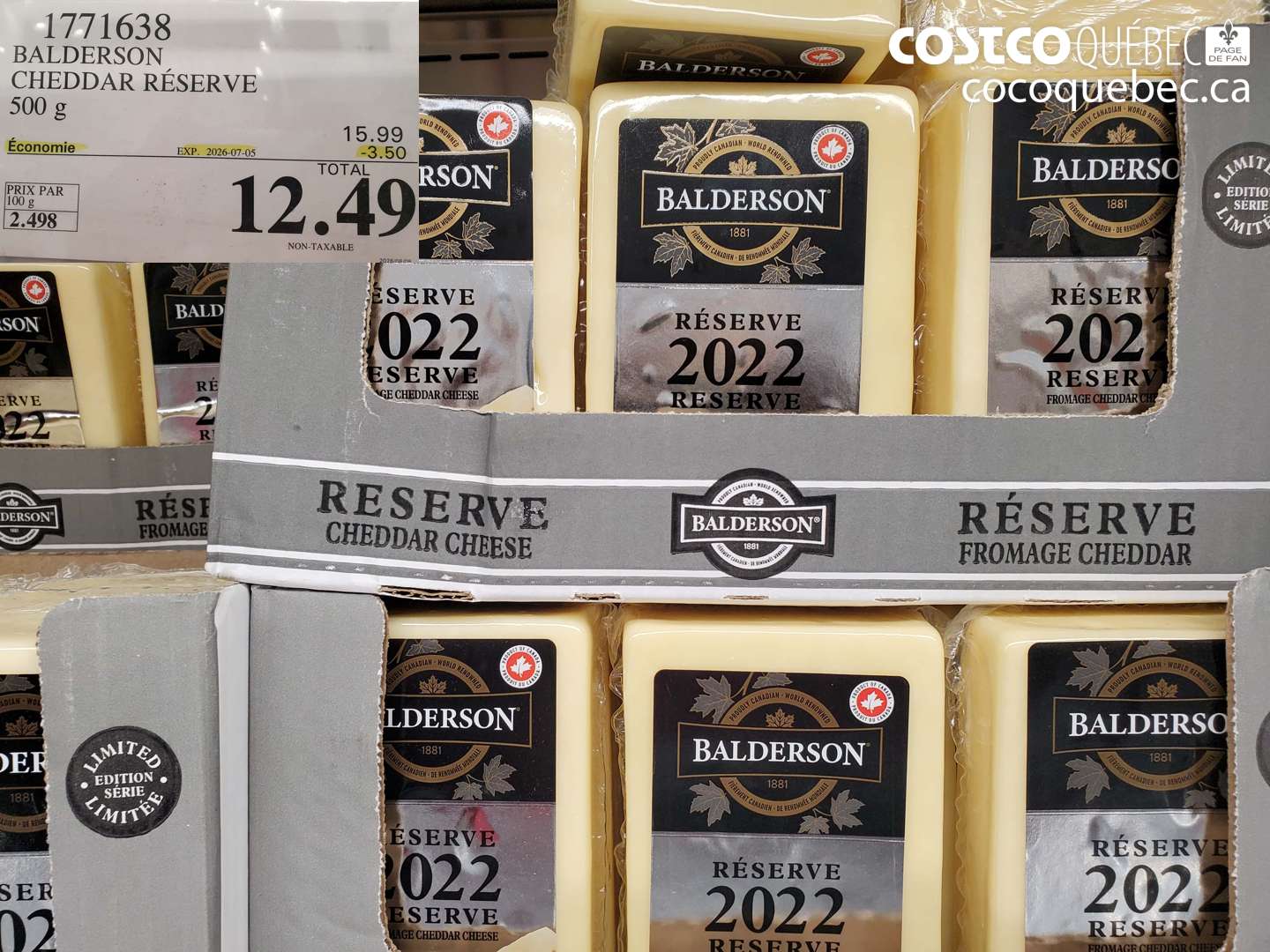 1771638 BALDERSON CHEDDAR RÉSERVE 500 G ($3.50 INSTANT SAVINGS EXPIRES ON 2026-07-05) $12.49