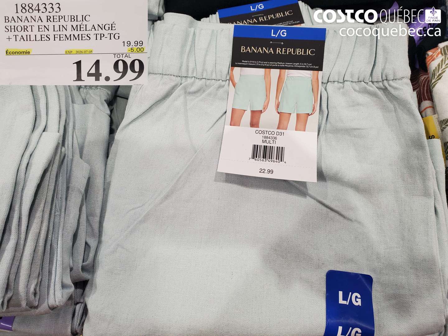 1884333 BANANA REPUBLIC SHORT EN LIN MÉLANGÉ + TAILLES FEMMES TP-TG ($5.00 INSTANT SAVINGS EXPIRES ON 2026-07-05) $14.99