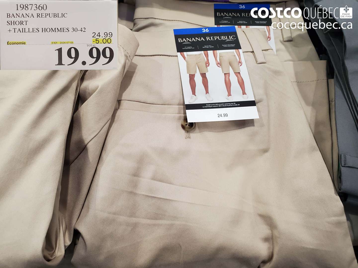 1987360 BANANA REPUBLIC SHORT +TAILLES HOMMES 30-42 ($5.00 INSTANT SAVINGS EXPIRES ON 2026-07-05) $19.99
