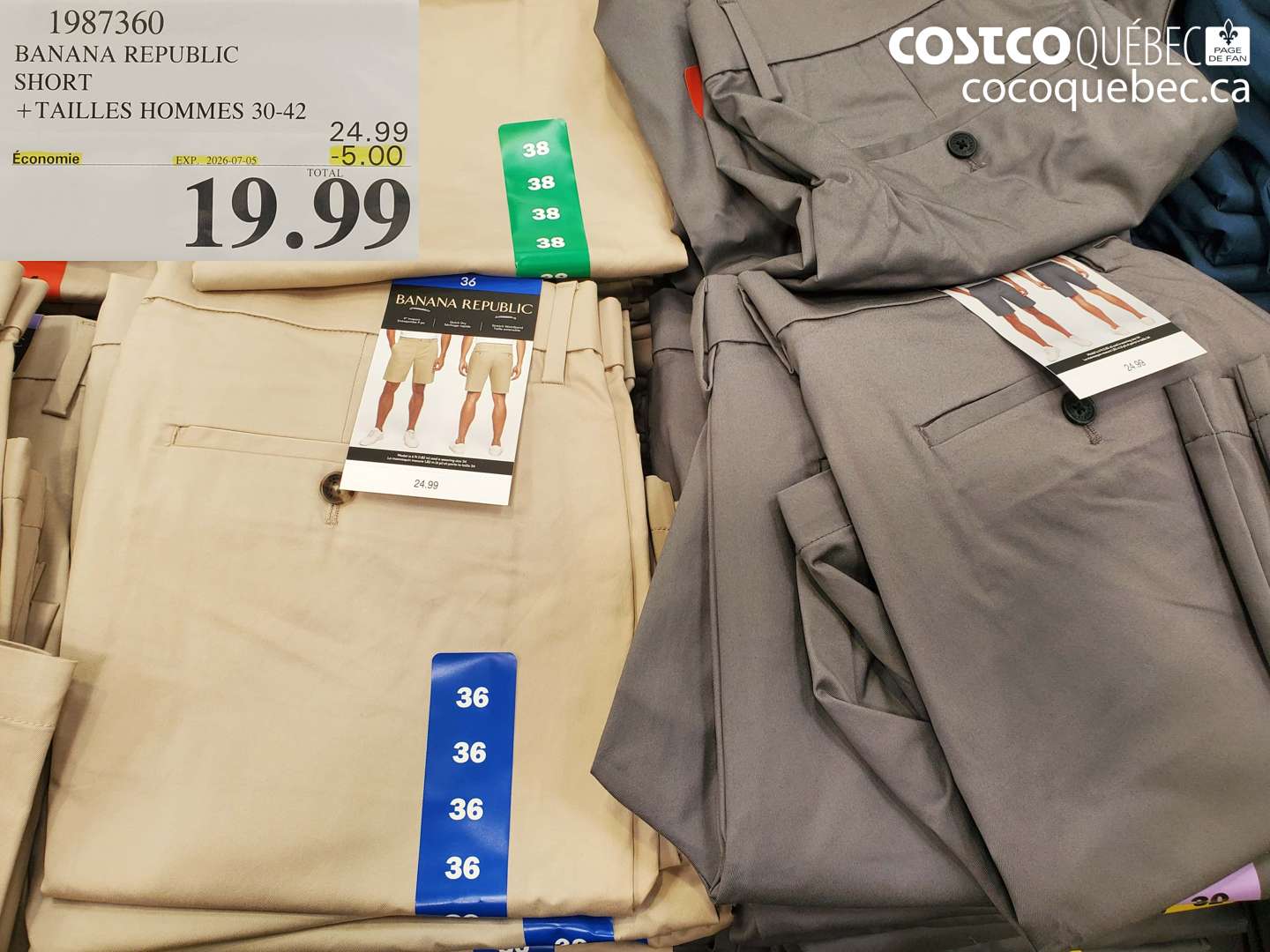 1987360 BANANA REPUBLIC SHORT +TAILLES HOMMES 30-42 ($5.00 INSTANT SAVINGS EXPIRES ON 2026-07-05) $19.99