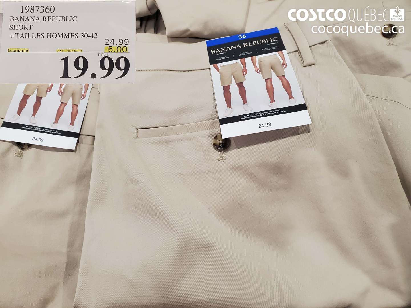 1987360 BANANA REPUBLIC SHORT +TAILLES HOMMES 30-42 ($5.00 INSTANT SAVINGS EXPIRES ON 2026-07-05) $19.99