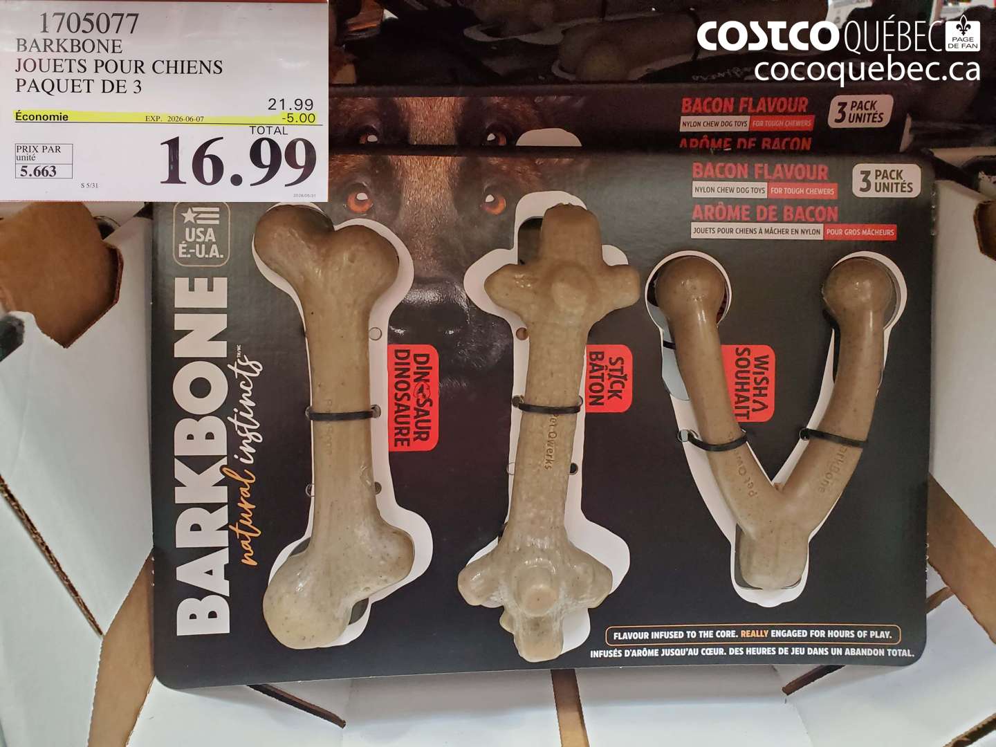 1705077 BARKBONE JOUETS POUR CHIENS PAQUET DE 3 ($5.00 INSTANT SAVINGS EXPIRES ON 2026-06-07) $16.99