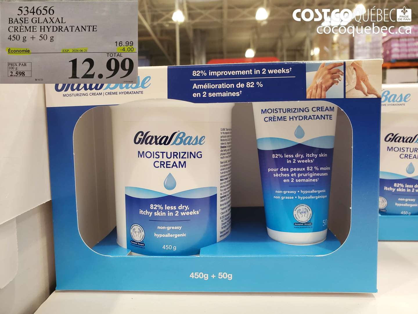 534656 BASE GLAXAL CRÈME HYDRATANTE 450 G + 50 G ($4.00 INSTANT SAVINGS EXPIRES ON 2026-06-21) $12.99