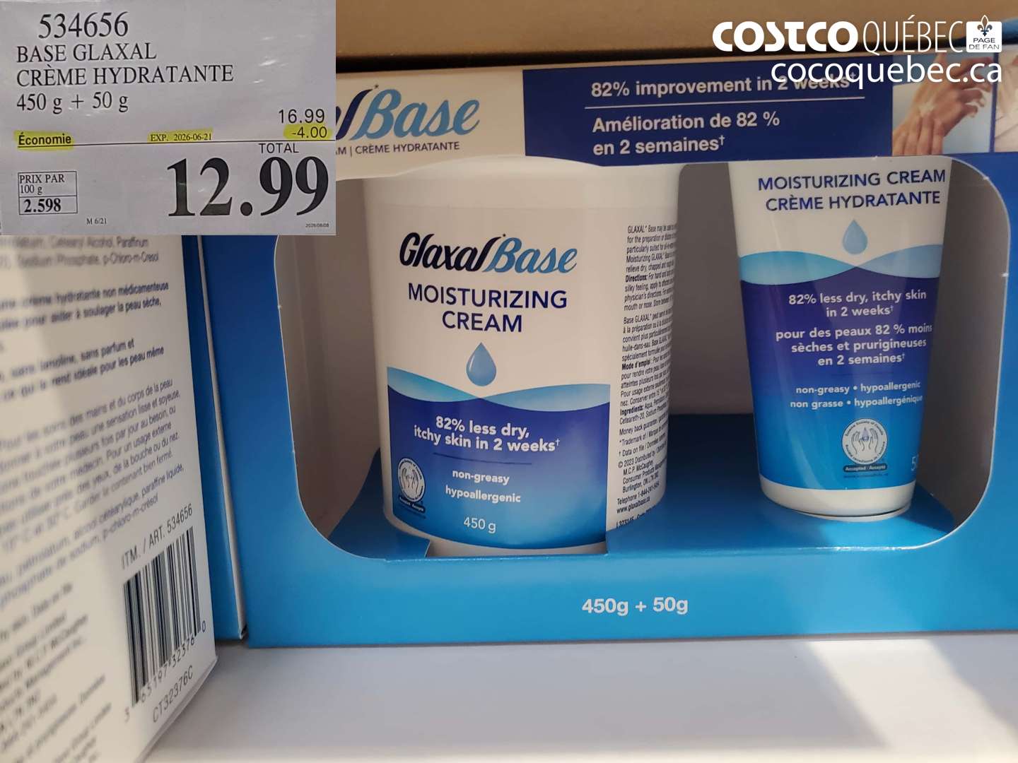 534656 BASE GLAXAL CRÈME HYDRATANTE 450 G + 50 G ($4.00 INSTANT SAVINGS EXPIRES ON 2026-06-21) $12.99