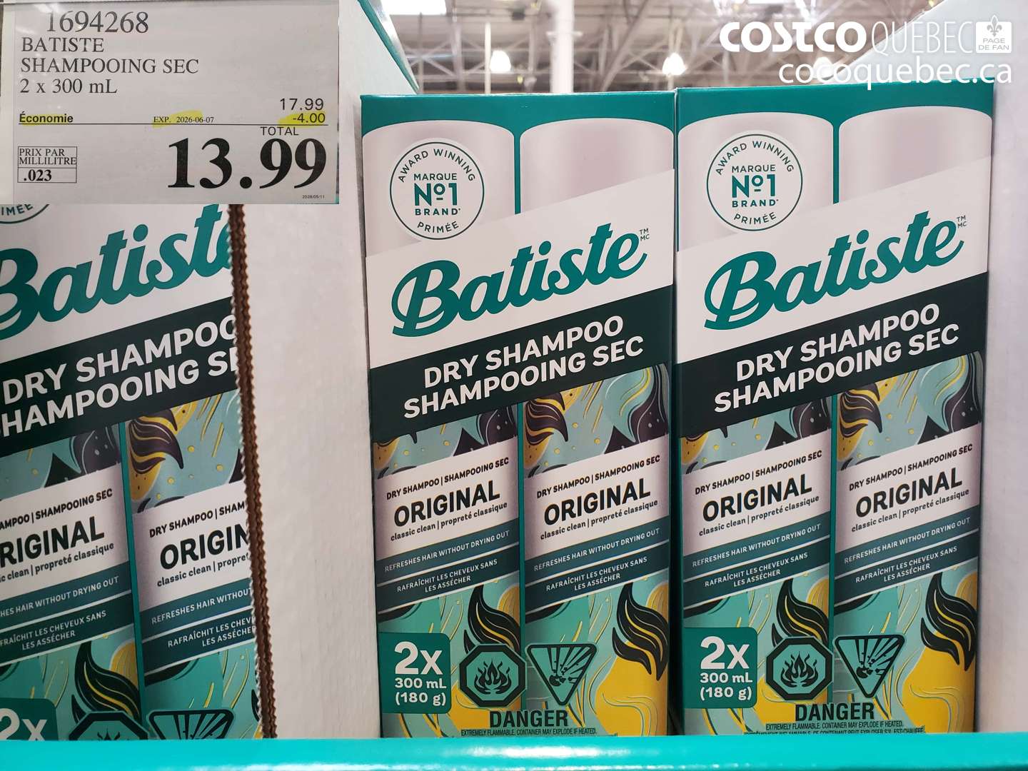 1694268 BATISTE SHAMPOOING SEC 2 X 300 ML ($4.00 INSTANT SAVINGS EXPIRES ON 2026-06-07) $13.99