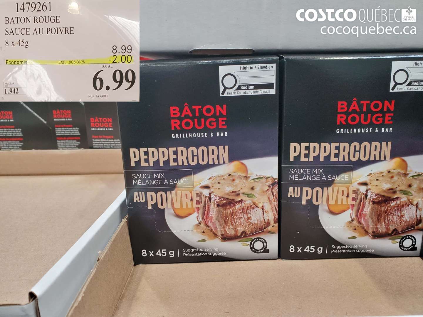 1479261 BATON ROUGE SAUCE AU POIVRE 8 X 45 G ($2.00 INSTANT SAVINGS EXPIRES ON 2026-06-28) $6.99