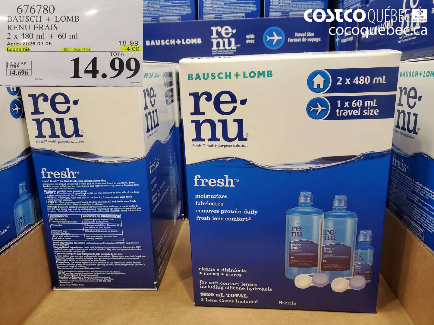 676780 BAUSCH + LOMB RENU FRAIS 2 X 480 ML + 60 ML ($4.00 INSTANT SAVINGS EXPIRES ON 2026-07-05) $14.99