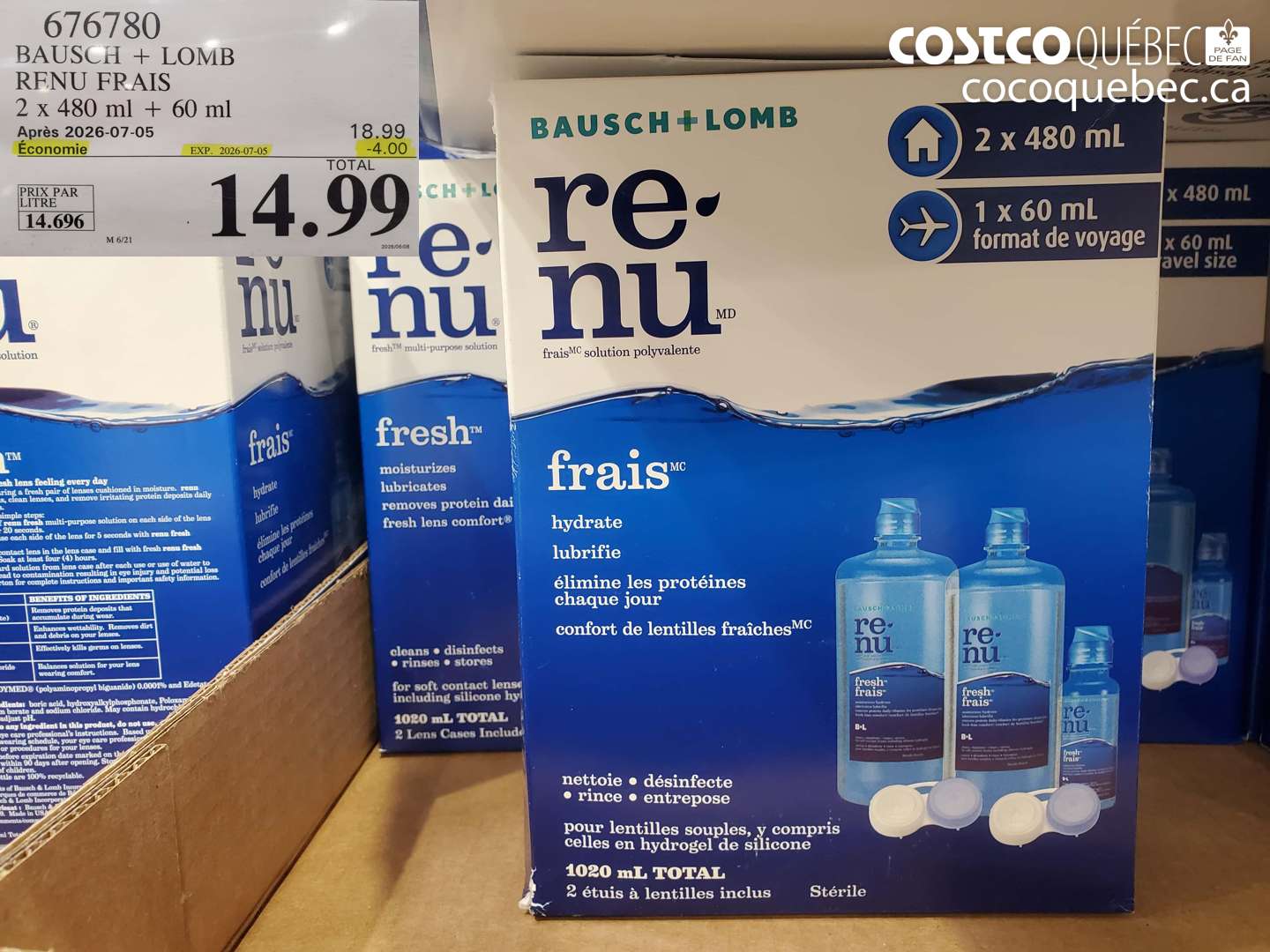676780 BAUSCH + LOMB RENU FRAIS 2 X 480 ML + 60 ML ($4.00 INSTANT SAVINGS EXPIRES ON 2026-07-05) $14.99
