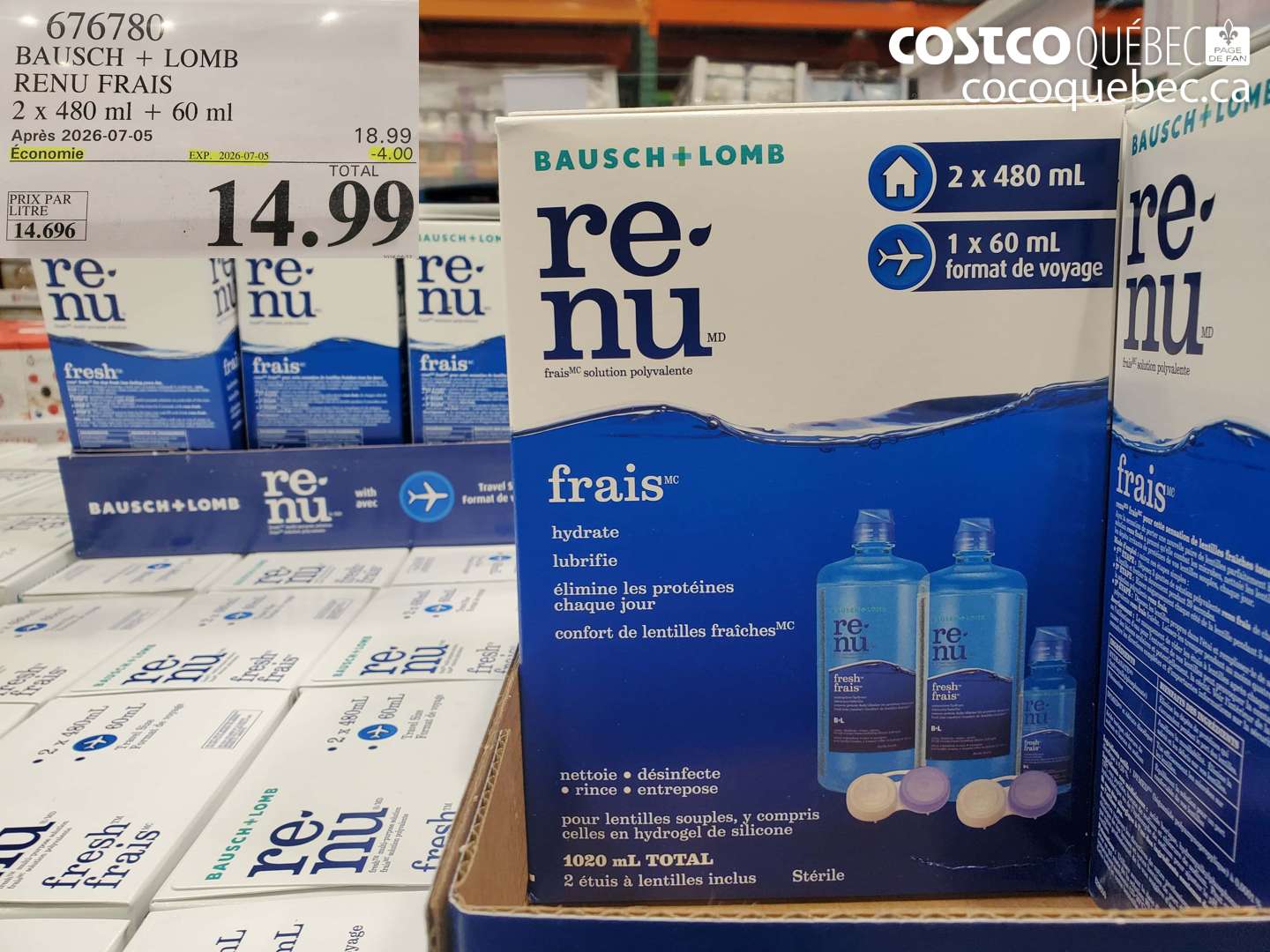 676780 BAUSCH + LOMB RENU FRAIS 2 X 480 ML + 60 ML ($4.00 INSTANT SAVINGS EXPIRES ON 2026-07-05) $14.99