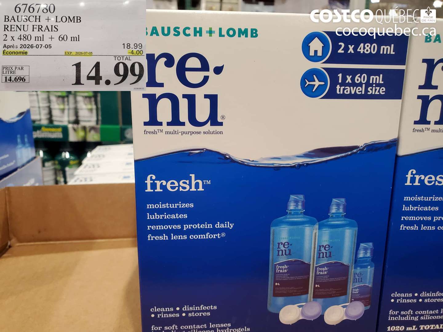 676780 BAUSCH + LOMB RENU FRAIS 2 X 480 ML + 60 ML ($4.00 INSTANT SAVINGS EXPIRES ON 2026-07-05) $14.99