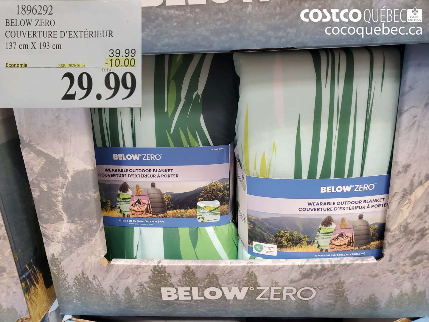 1896292 BELOW ZERO COUVERTURE D'EXTÉRIEUR 137 CM X 193 CM ($10.00 INSTANT SAVINGS EXPIRES ON 2026-07-05) $29.99