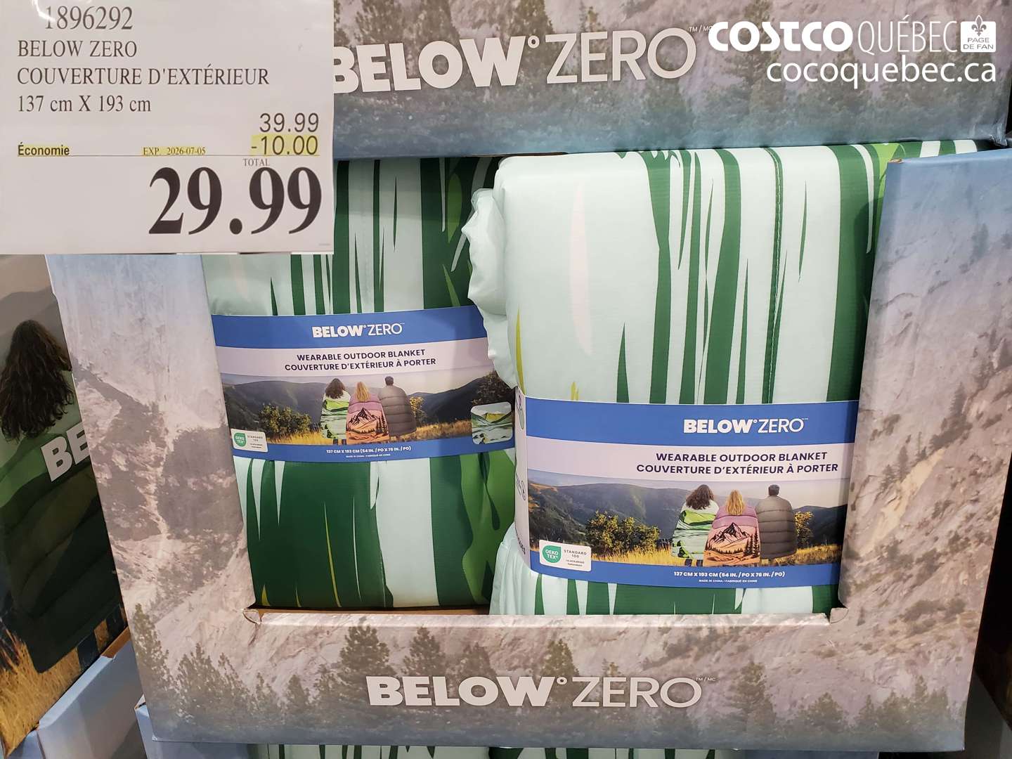 1896292 BELOW ZERO COUVERTURE D'EXTÉRIEUR 137 CM X 193 CM ($10.00 INSTANT SAVINGS EXPIRES ON 2026-07-05) $29.99