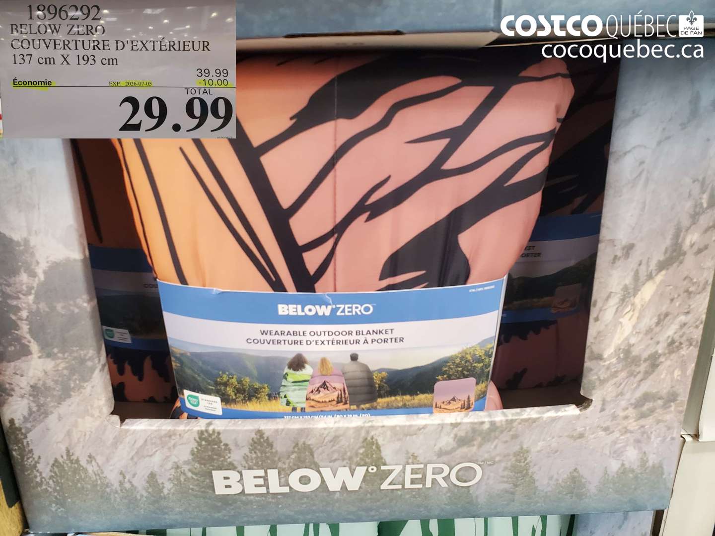 1896292 BELOW ZERO COUVERTURE D'EXTÉRIEUR 137 CM X 193 CM ($10.00 INSTANT SAVINGS EXPIRES ON 2026-07-05) $29.99