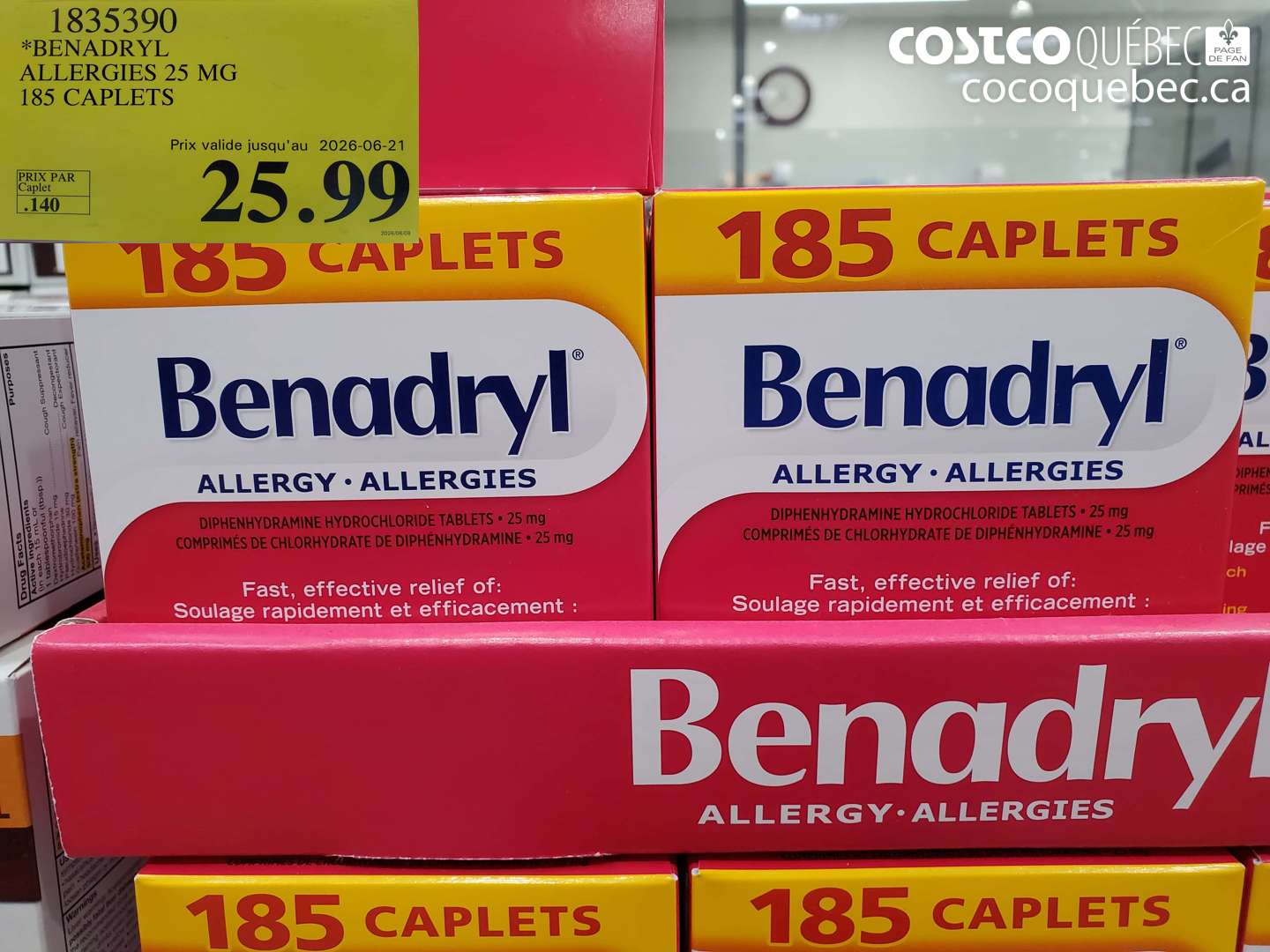 1835390 BENADRYL ALLERGIES 25 MG 185 CAPLETS (EXPIRES ON 2026-06-21) $25.99